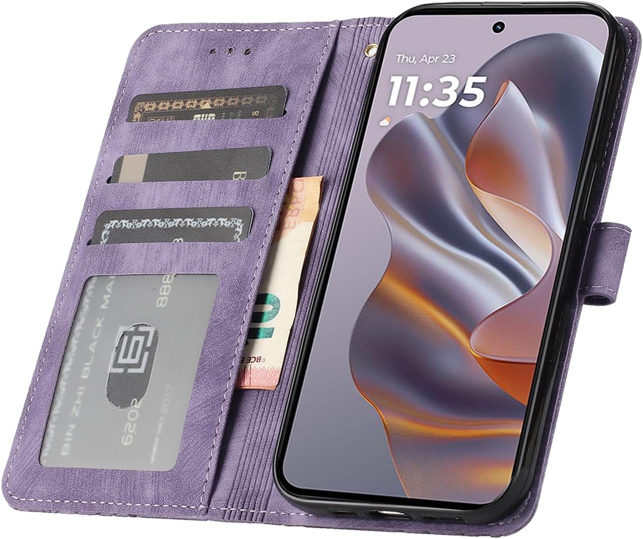 Detalle 2 de CXTCASE Handyhülle für Motorola Edge 50 Neo – Flip Case mit Kartenfächern, PU-Leder und Magnetverschluss in Lila