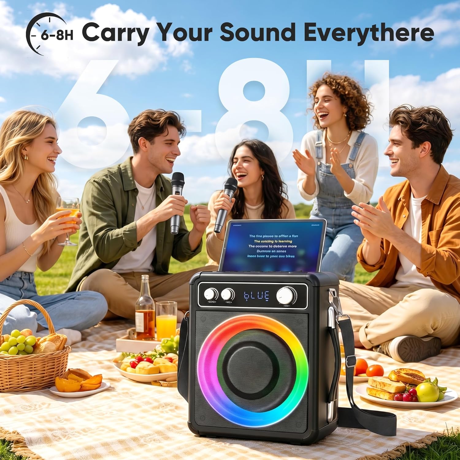 Detalle de VOSOCO Karaoke Machine with 2 Wireless Microphones and Bluetooth 5.2
