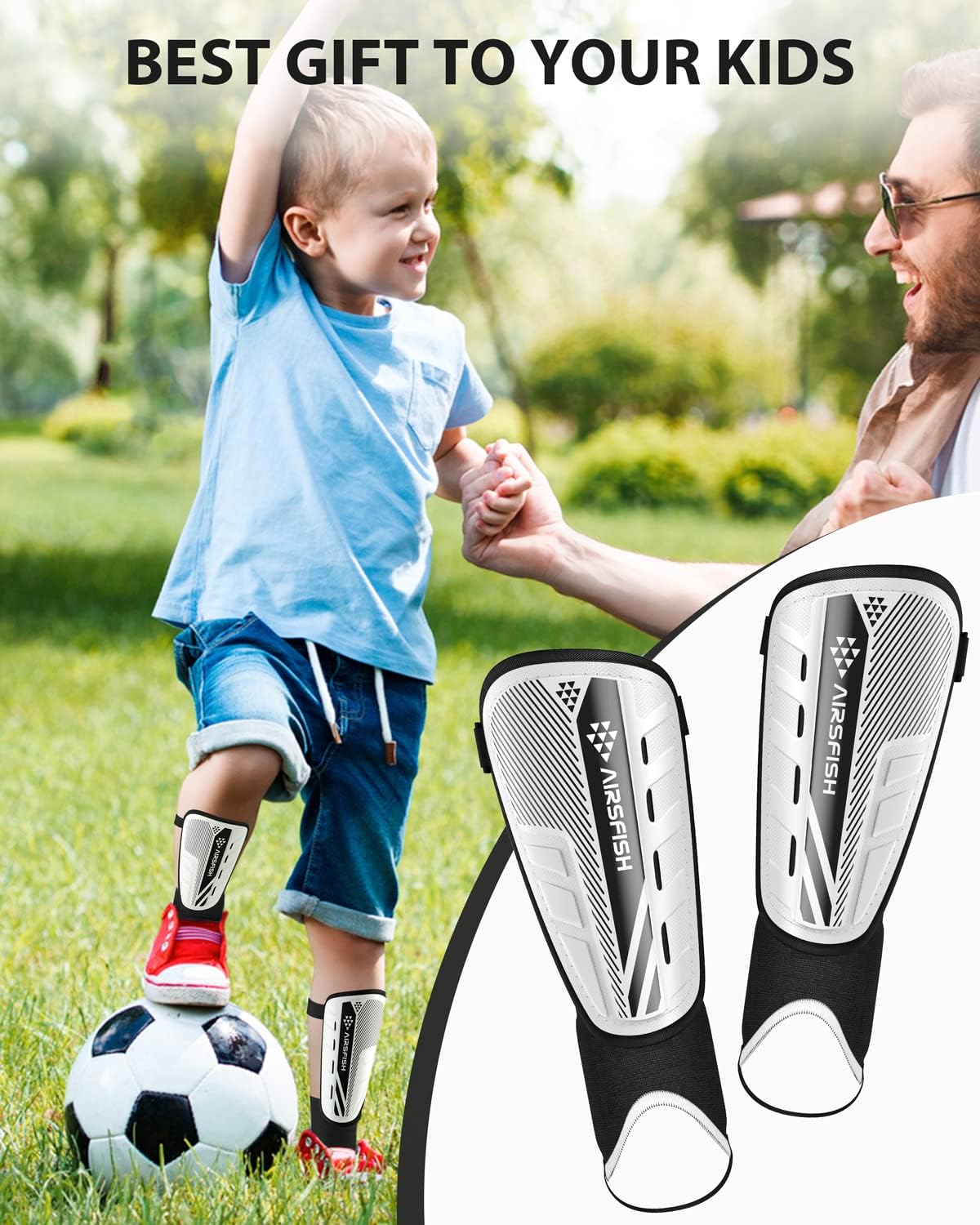 Detalle 2 de AirsFish Upgraded Soccer Shin Guard Sleeves for Kids, Youth & Adults (CE Certified EVA + PP)