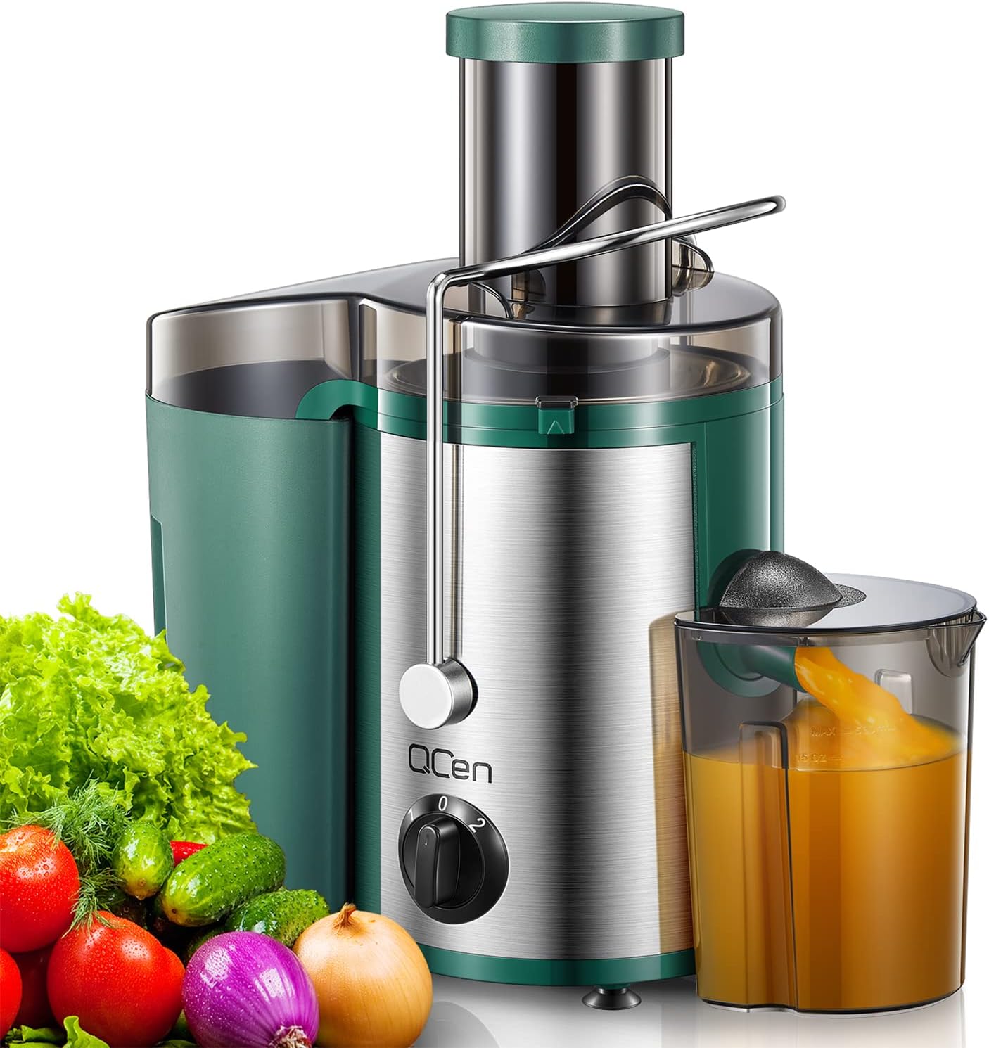Detalle de QCen KS-501 Centrifugal Juicer, 500W, 3-Inch Wide Feed Chute