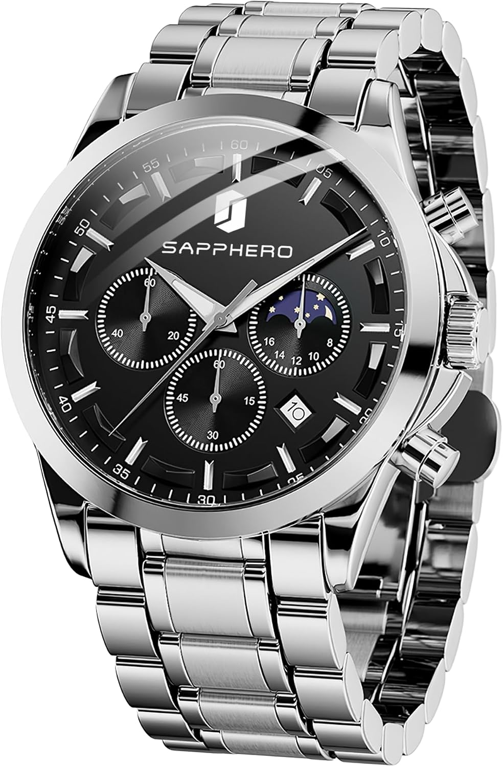 BENYAR by Montre Homme chronographe étanche avec calendrier, bracelet cuir/acier inoxydable