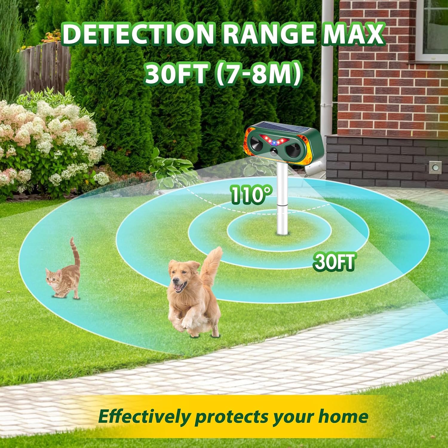 Detalle de FORNORM 4762738 ultrasone dierenverjager met PIR-sensor, zonnepaneel en IP66