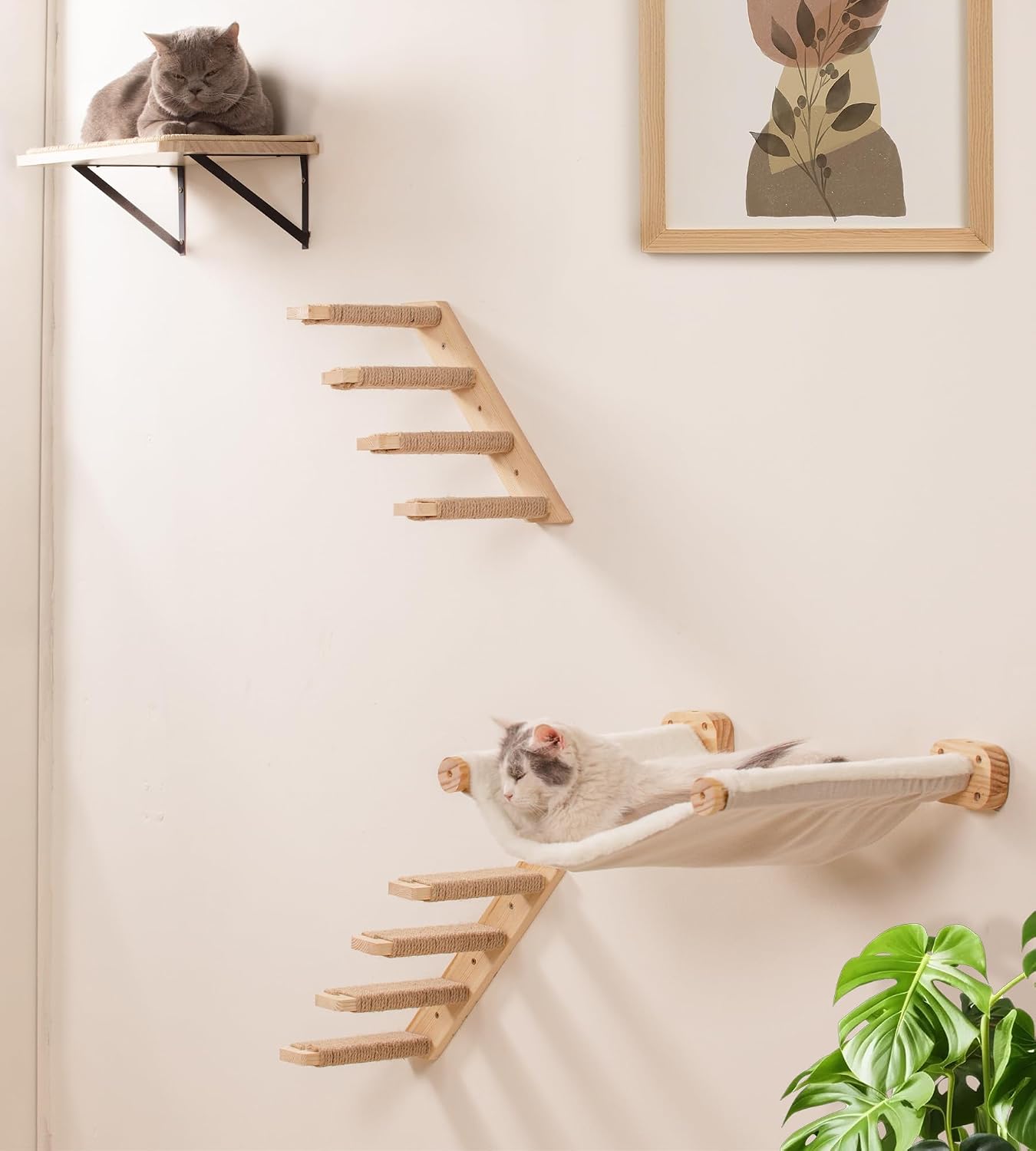 Thumbnail 6 de Cat Hammock Wall Mounted Kitty Bed & Perch set with 2 steps and platforms (wooden cat wall furniture)