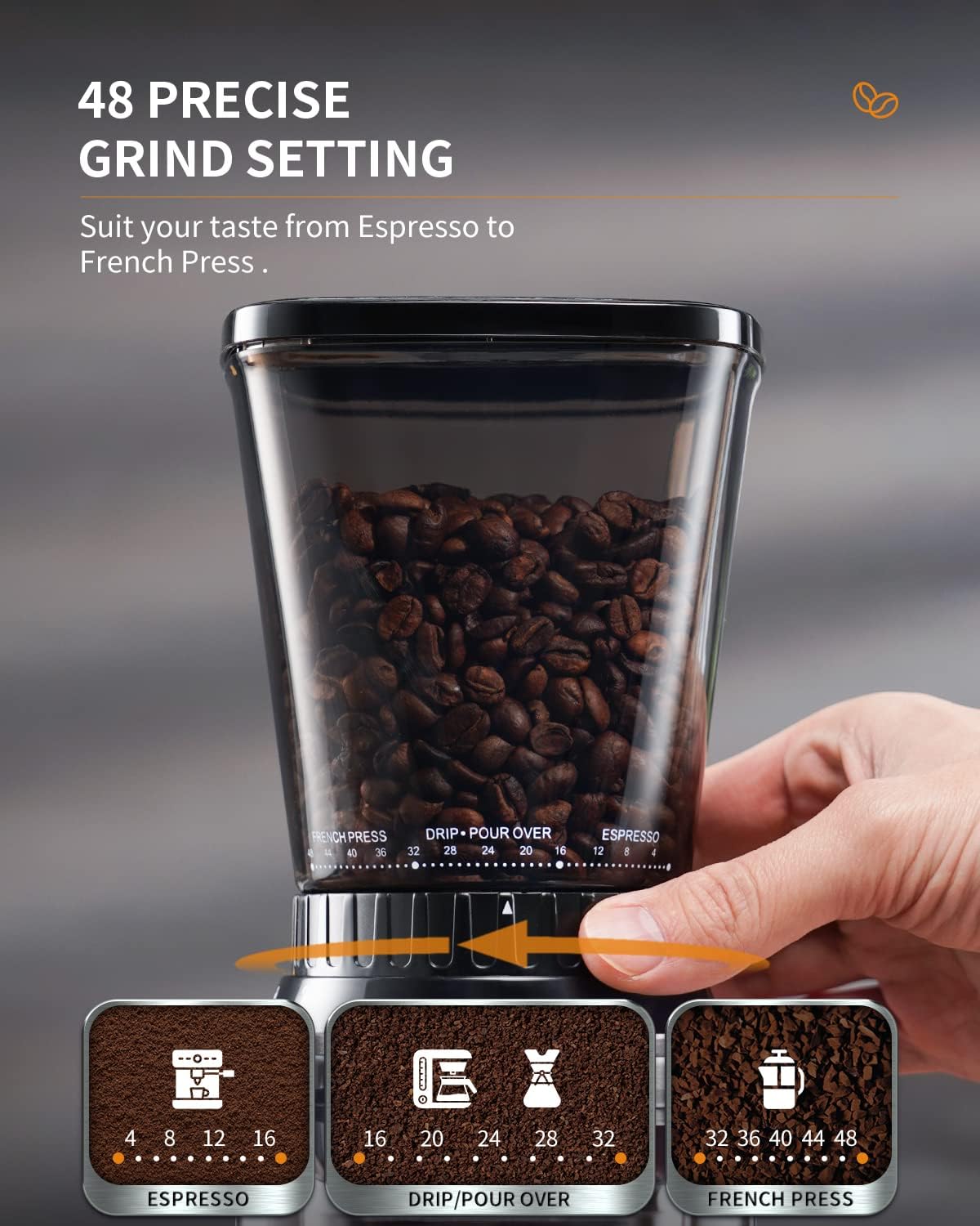 Thumbnail 1 de SHARDOR Professional Conical Burr Coffee Grinder: 48 Grind Settings for Espresso to French Press