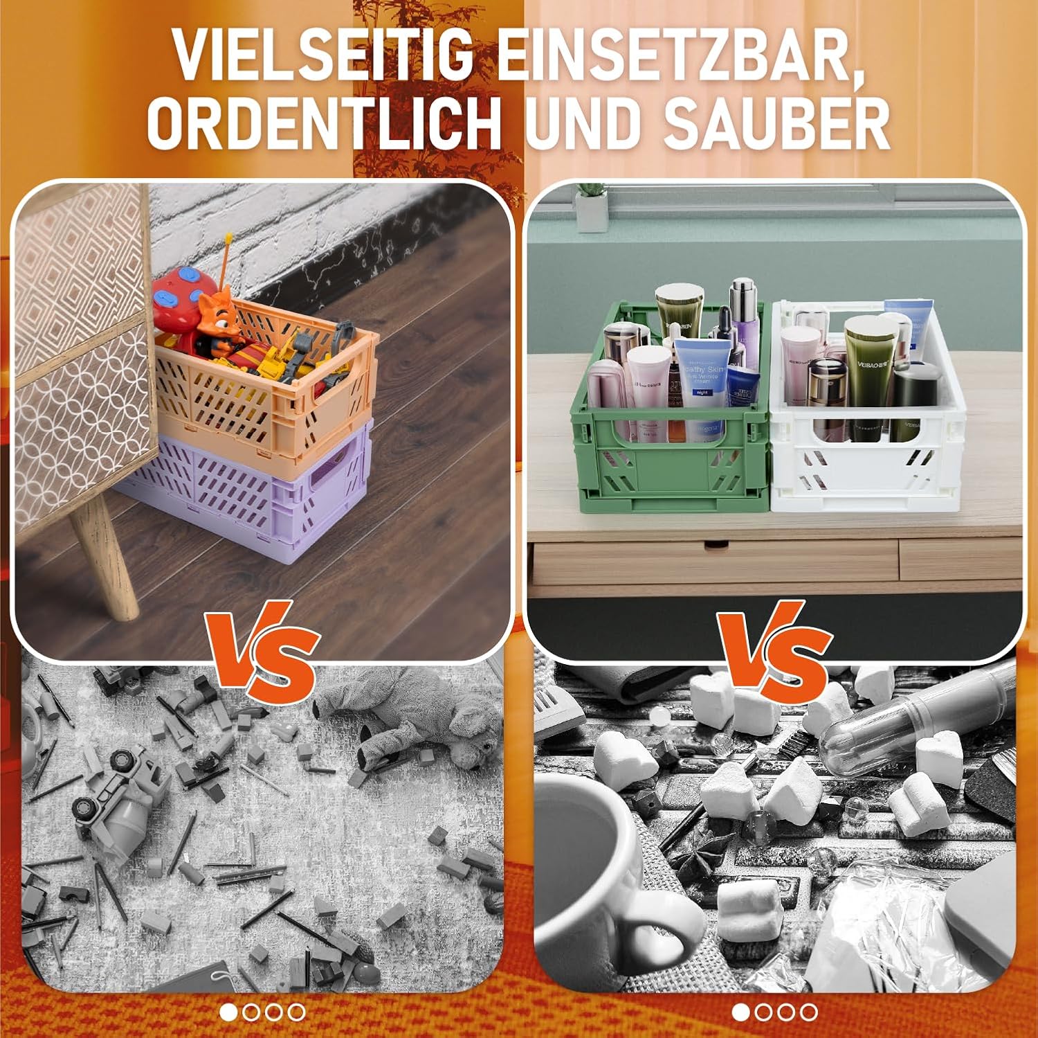 Detalle 2 de iHomara vikbara förvaringskorgar, 4-pack i PP-plast, 25 × 16 × 10 cm