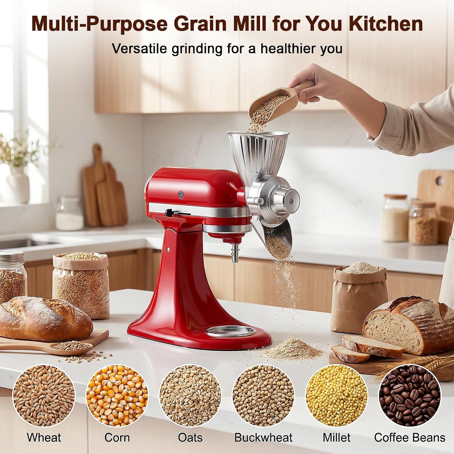 Detalle de FOCOLLK Grain Mill Attachment, Die-Cast Aluminum