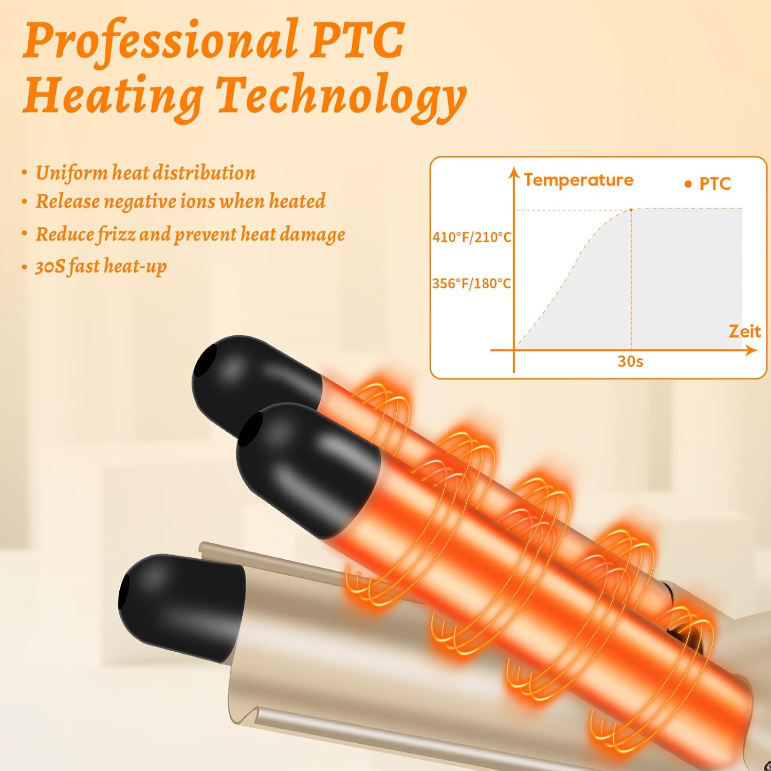 Thumbnail 4 de LAYADO Lockenstab mit 3 Fässern (22 mm) – einstellbare Temperatur 180/210 °C für Beach Waves