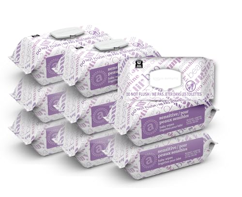 Amazon Elements Baby Wipes, Sensitive, Unscented — 810 Count (9 x 90) for Delicate Skin