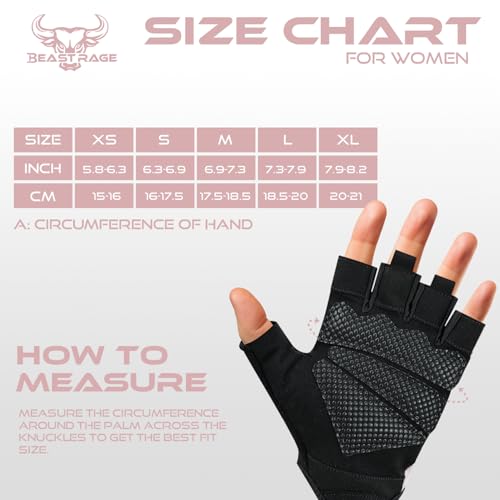 Detalle de BEAST RAGE Guantes de Fitness para levantamiento de pesas – transpirables, acolchados de silicona y antideslizantes (S, Rosa)