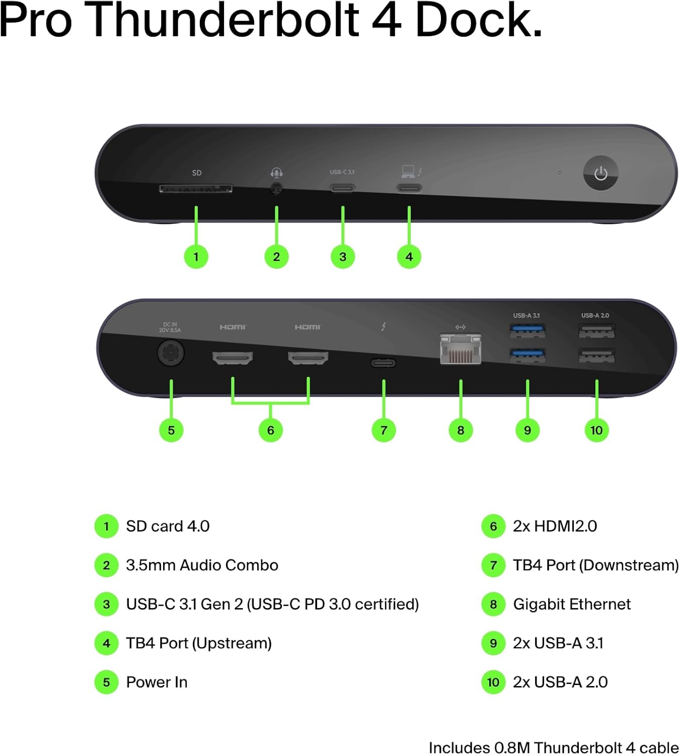 Thumbnail 1 de Belkin Thunderbolt 4 Dock Pro with 2 x Thunderbolt 4 and dual HDMI (single 8K @ 30Hz) – 90W Power Delivery