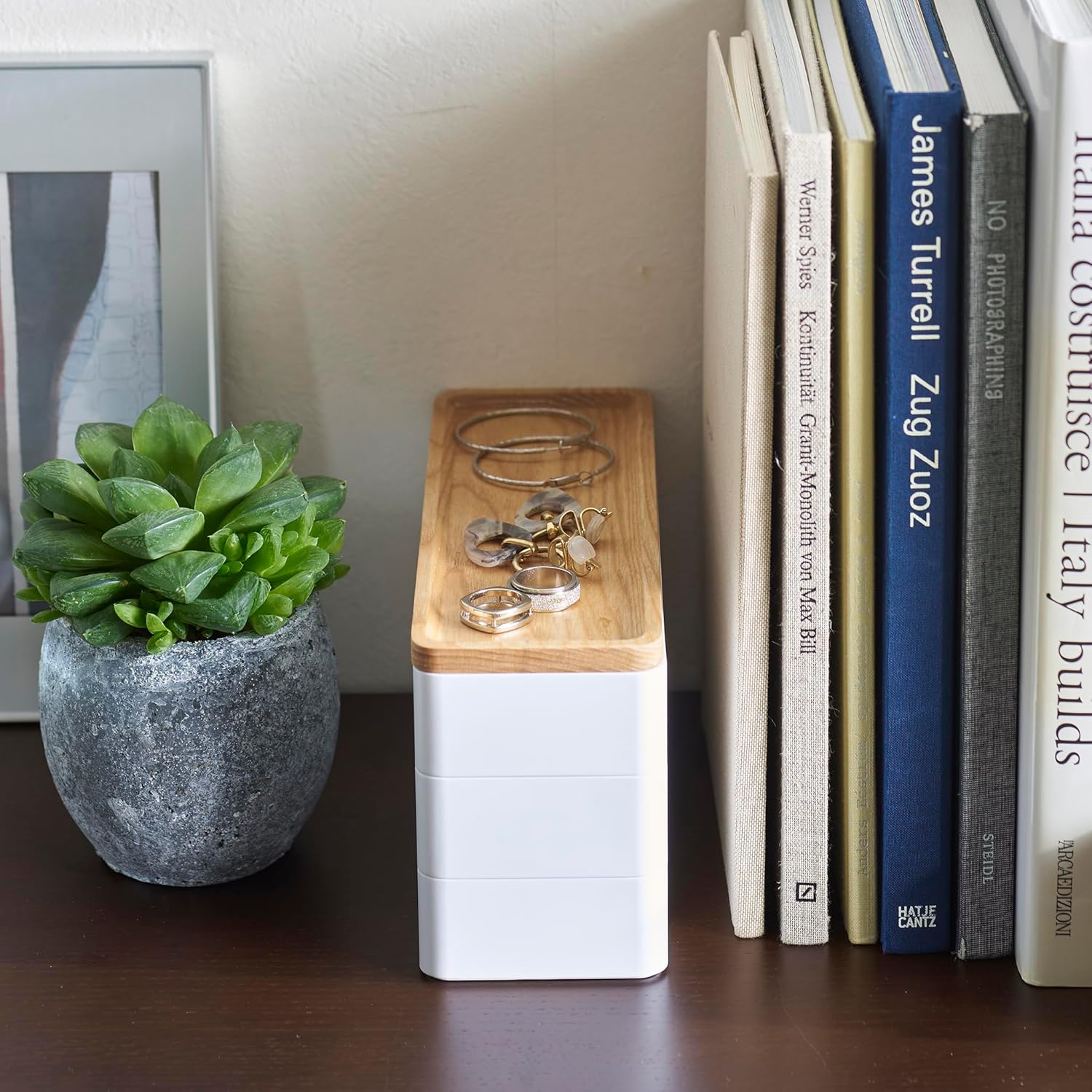 Thumbnail 6 de YAMAZAKI 5811 RIN – Mallette d’accessoires à 3 compartiments avec couvercle en bois (blanc)