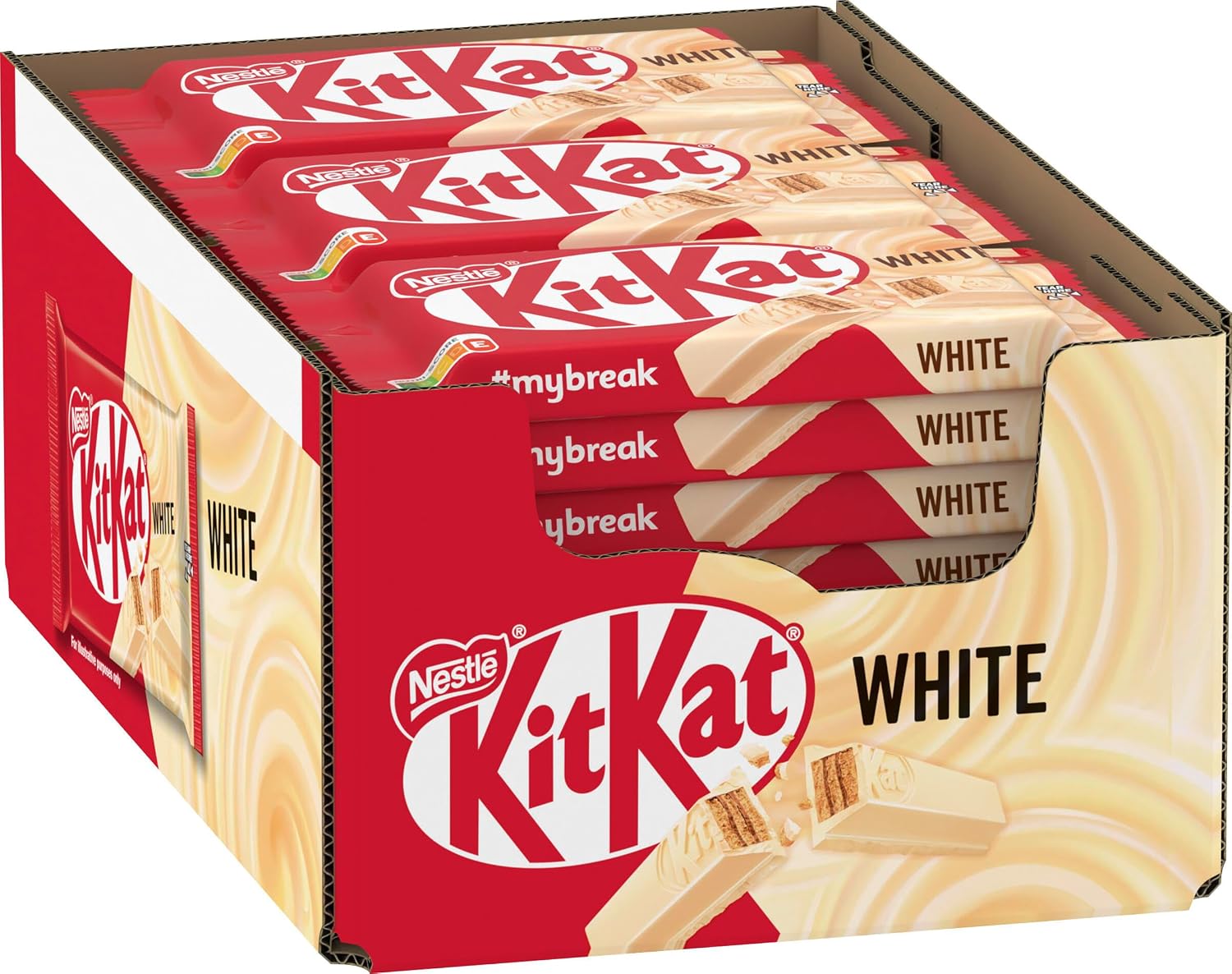 Detalle de KIT KAT White Riegel (24er Pack) – knuspriger Waffel-Riegel mit weißer Fettglasur