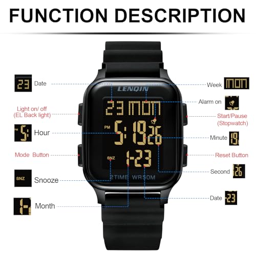 Detalle 2 de LN LENQIN Montre Homme – Montres numériques sport étanches, bracelet silicone