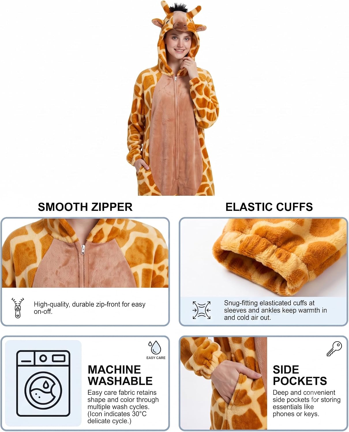 Detalle 2 de Hundredmore Adult Animal Onesie Pajamas with Zip Front and Pockets