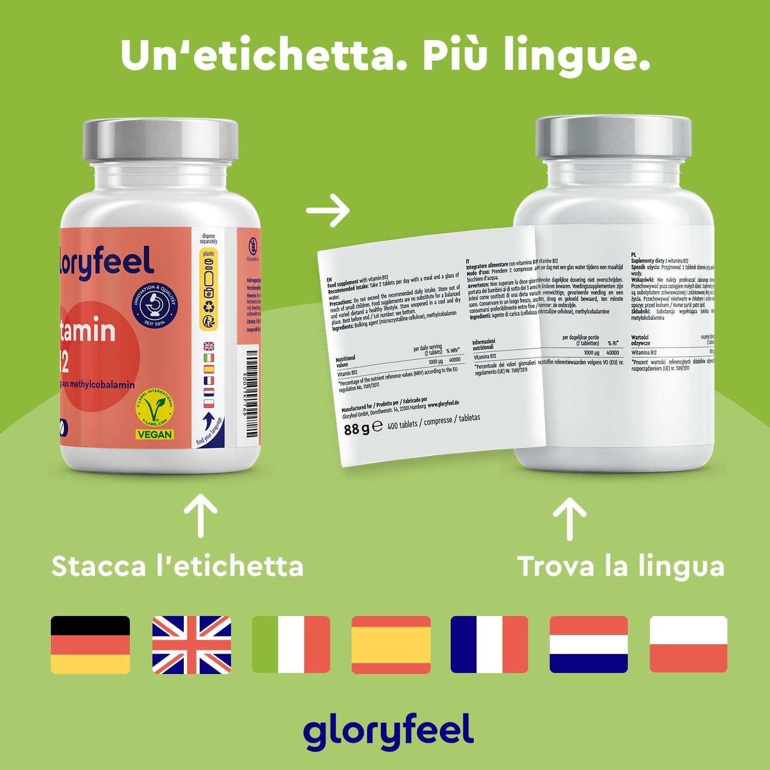 Detalle de Vitamina B12 1000 µg Metilcobalamina Vegana – 400 Compresse per oltre 6 mesi