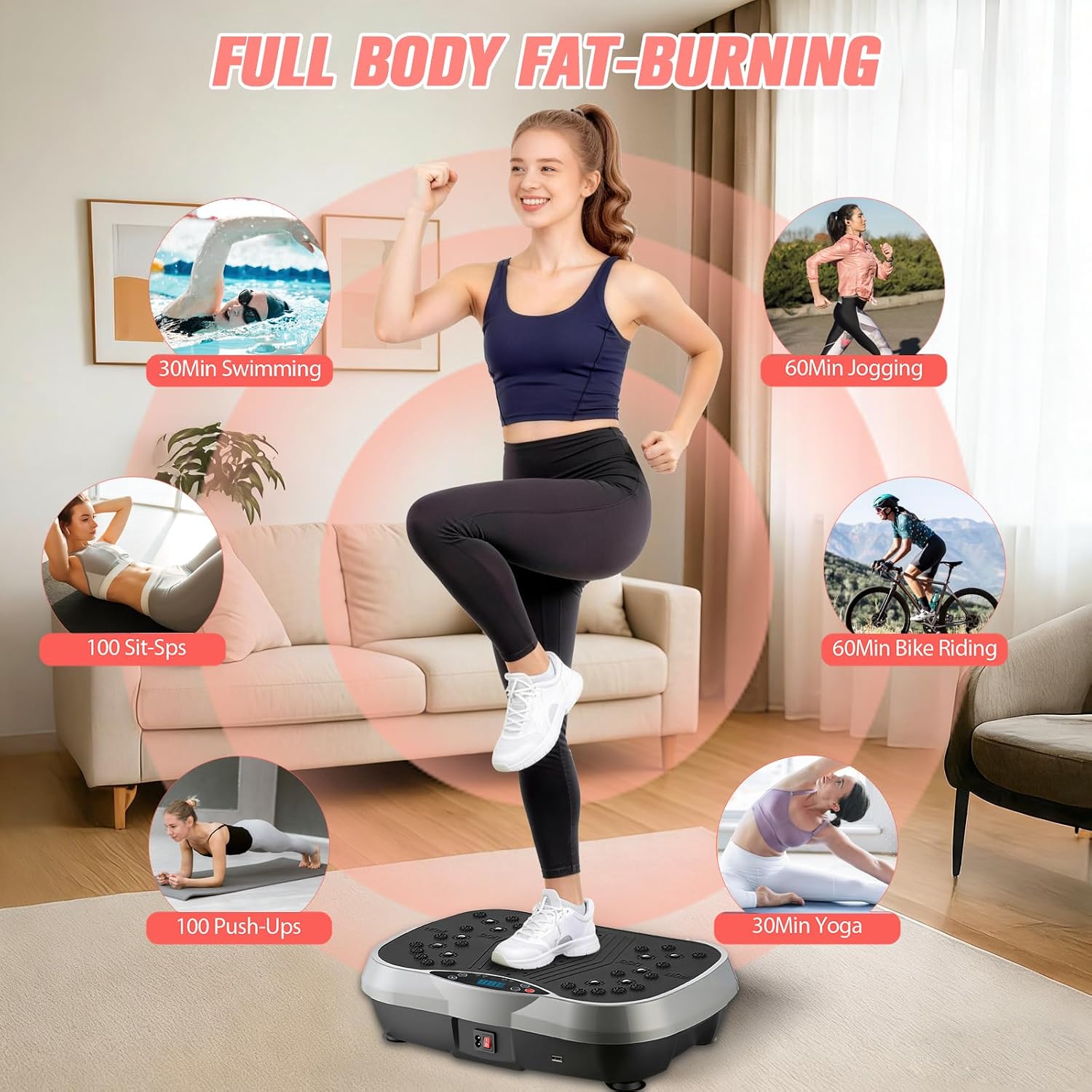 Thumbnail 4 de 2026 Upgraded Vibration Plate Exercise Machine with 10 Preset Modes and 200 Speed Levels (400lbs capacity) for home fitness