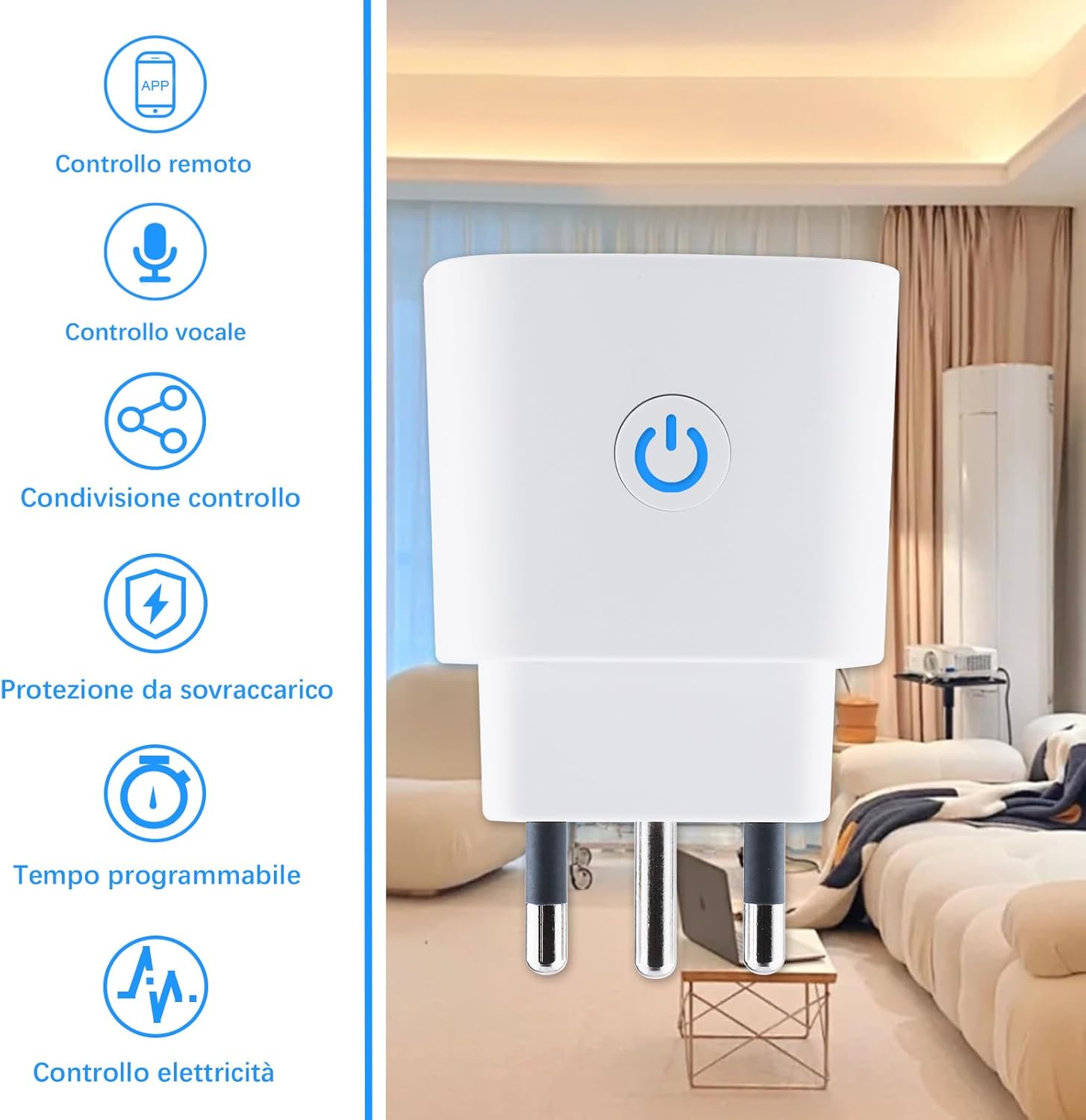 Thumbnail 2 de Presa WiFi Italiana 16A con monitoraggio energetico e timer, compatibile con Alexa & Google Home (4 pezzi)
