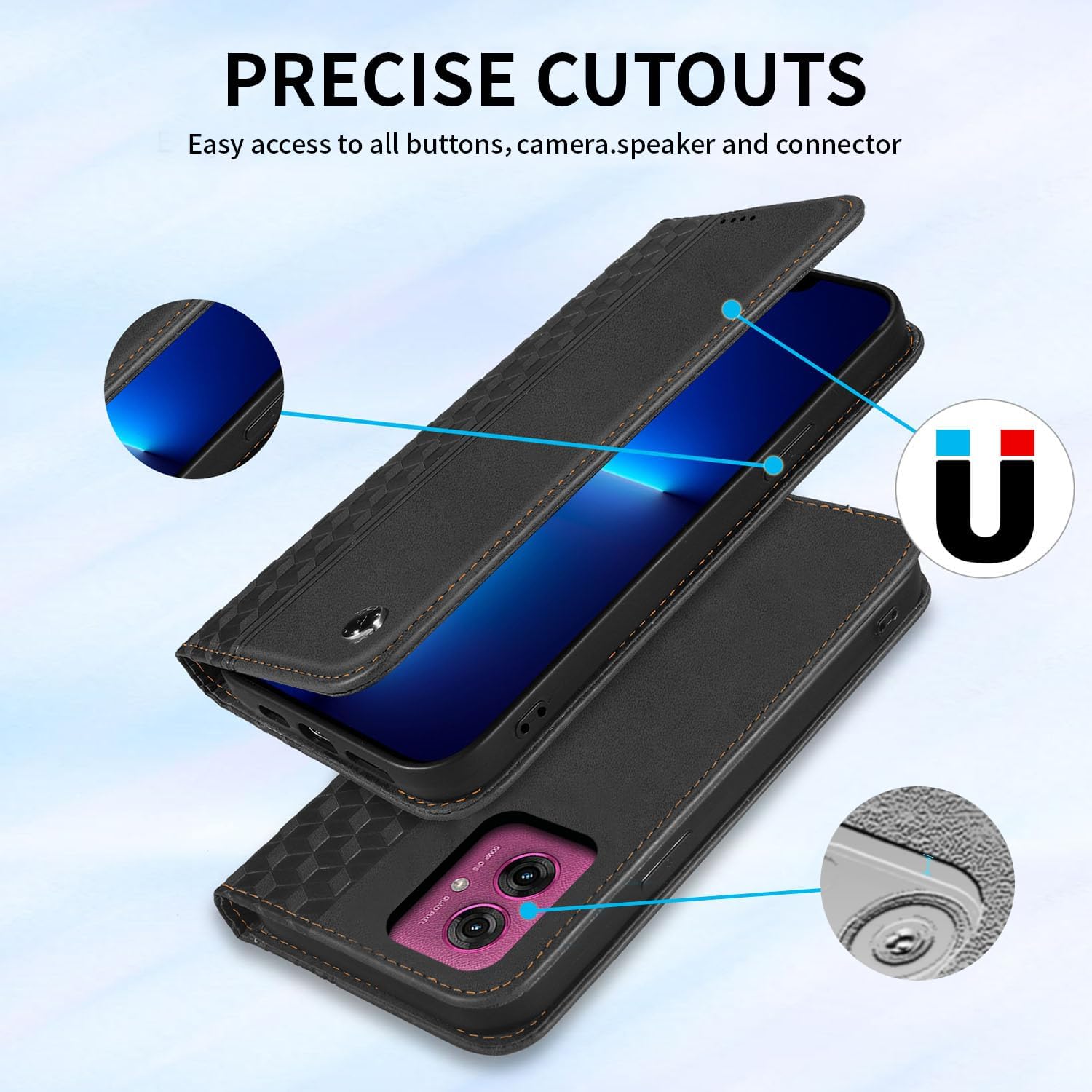 Detalle de CXTcase Flip Case für Motorola Moto G55 – PU-Leder & TPU, magnetischer Ständer, Schwarz
