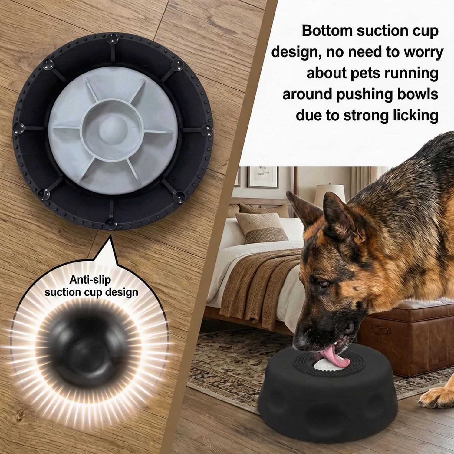 Detalle de Qwicktail Dog Licking Bowl with Ball, 250ml Capacity – Anti-Slip Silicone Lick Bowl for Slower Eating