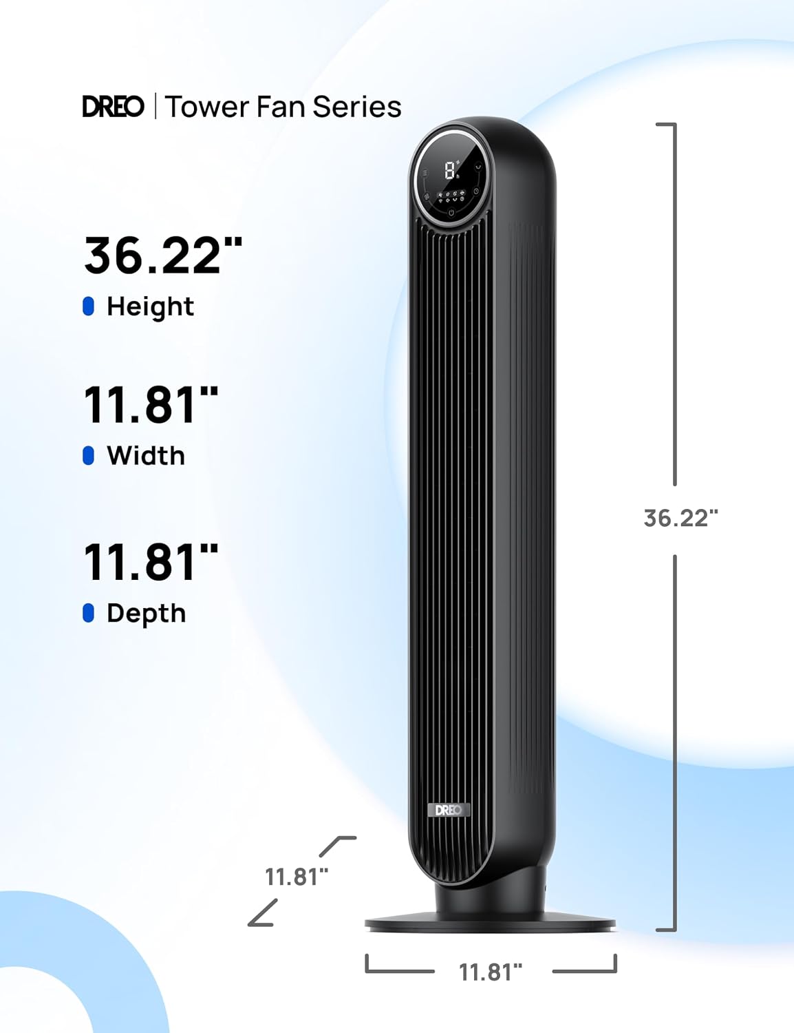 Detalle 2 de DREO Nomad One Tower Fan, 8 Speeds, 4 Modes and 90° Oscillation