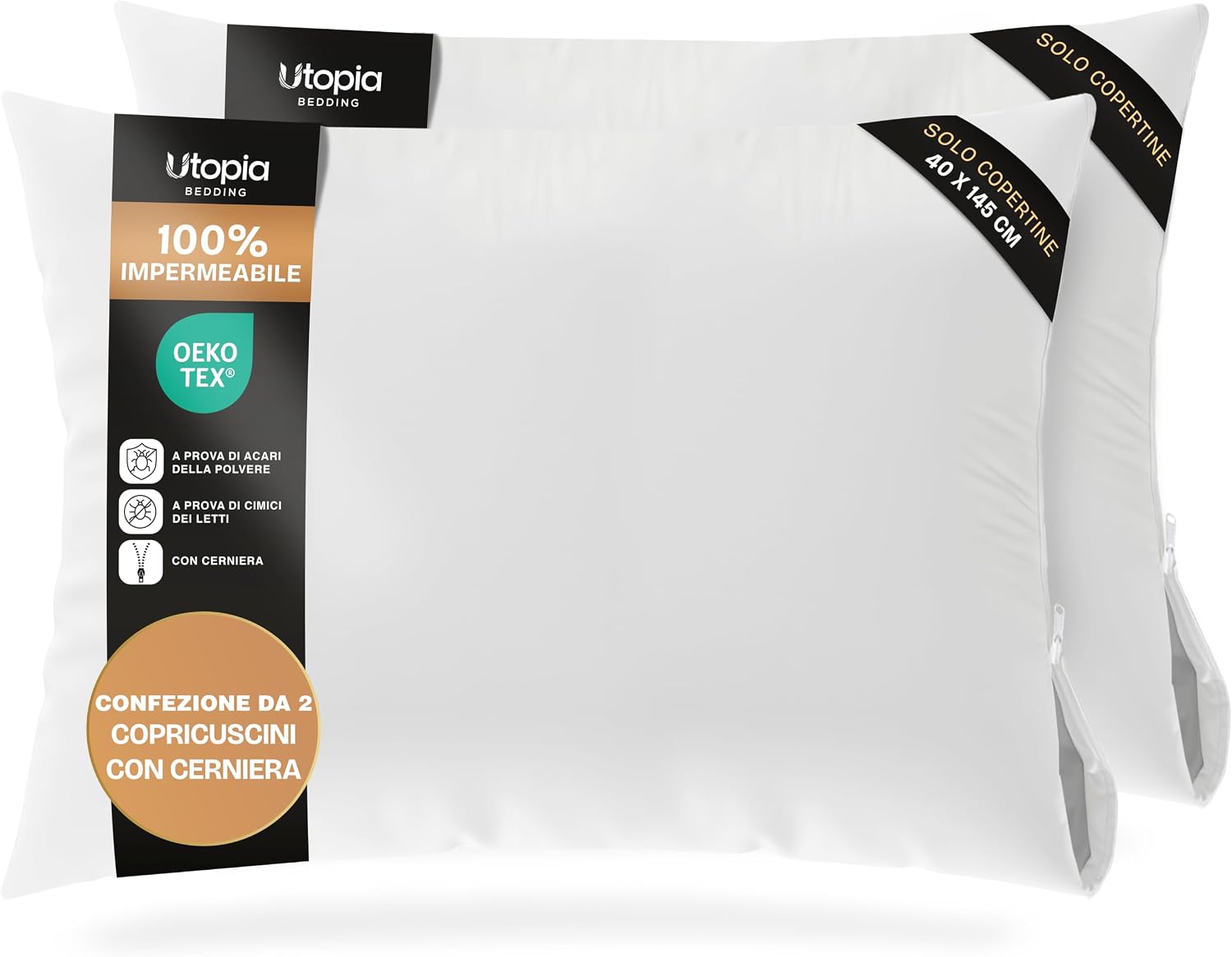 Thumbnail 6 de Utopia Bedding Copricuscini impermeabili 50x80 cm con cerniera (set da 2), federe per cuscini Oeko-TEX