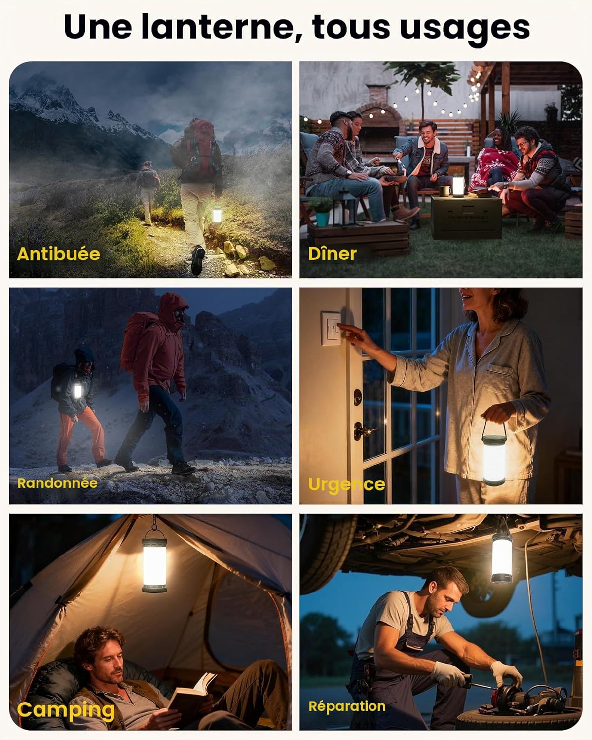 Thumbnail 6 de Glocusent Lampe Camping Rechargeable — 1500 lm, 135 LEDs, 200 h d’autonomie, 3 températures, USB‑C