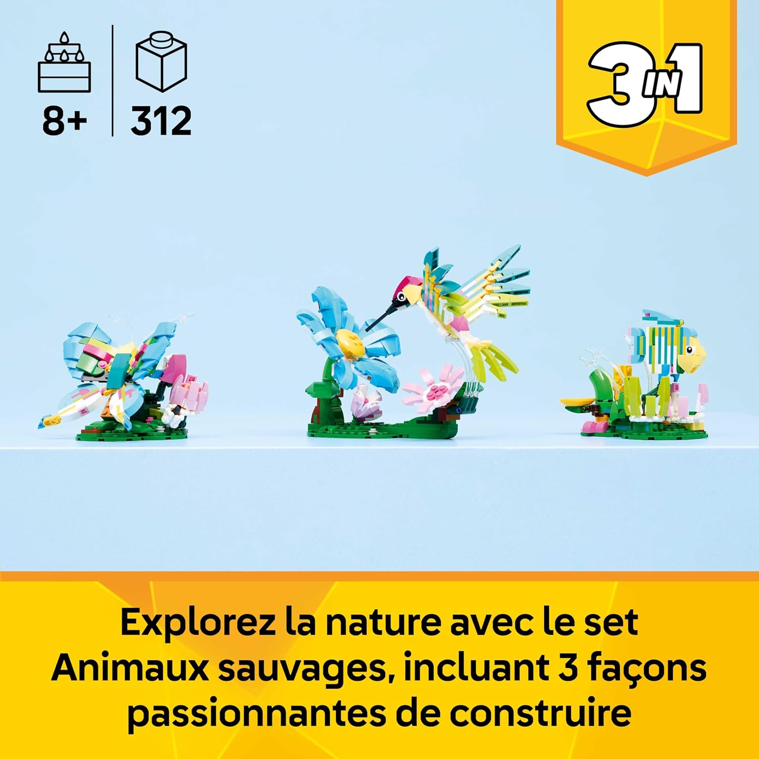 Detalle de LEGO Creator 3-en-1 Animaux Sauvages : Colibri Coloré (31384) – Jeu de construction imaginatif pour enfants à partir de 8 ans