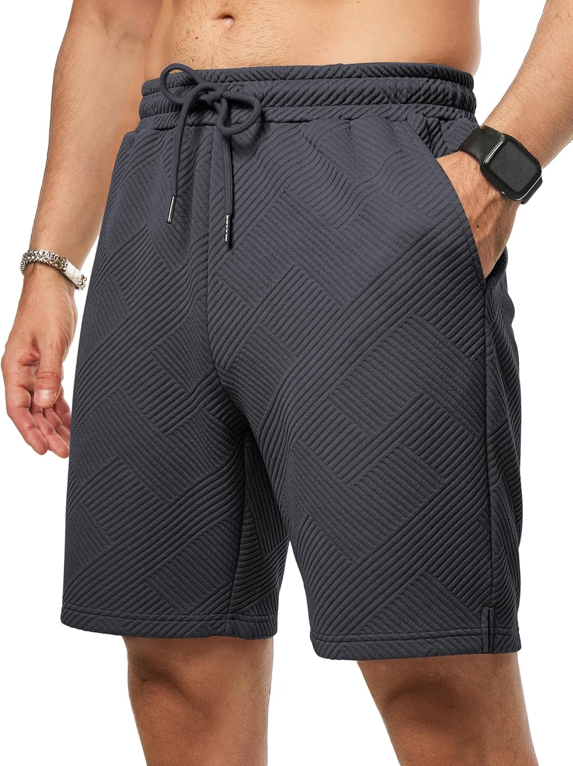Detalle de JMIERR Herren Textur Kurze Hosen mit 3 Taschen – 2026 Sommer Casual Loose Shorts