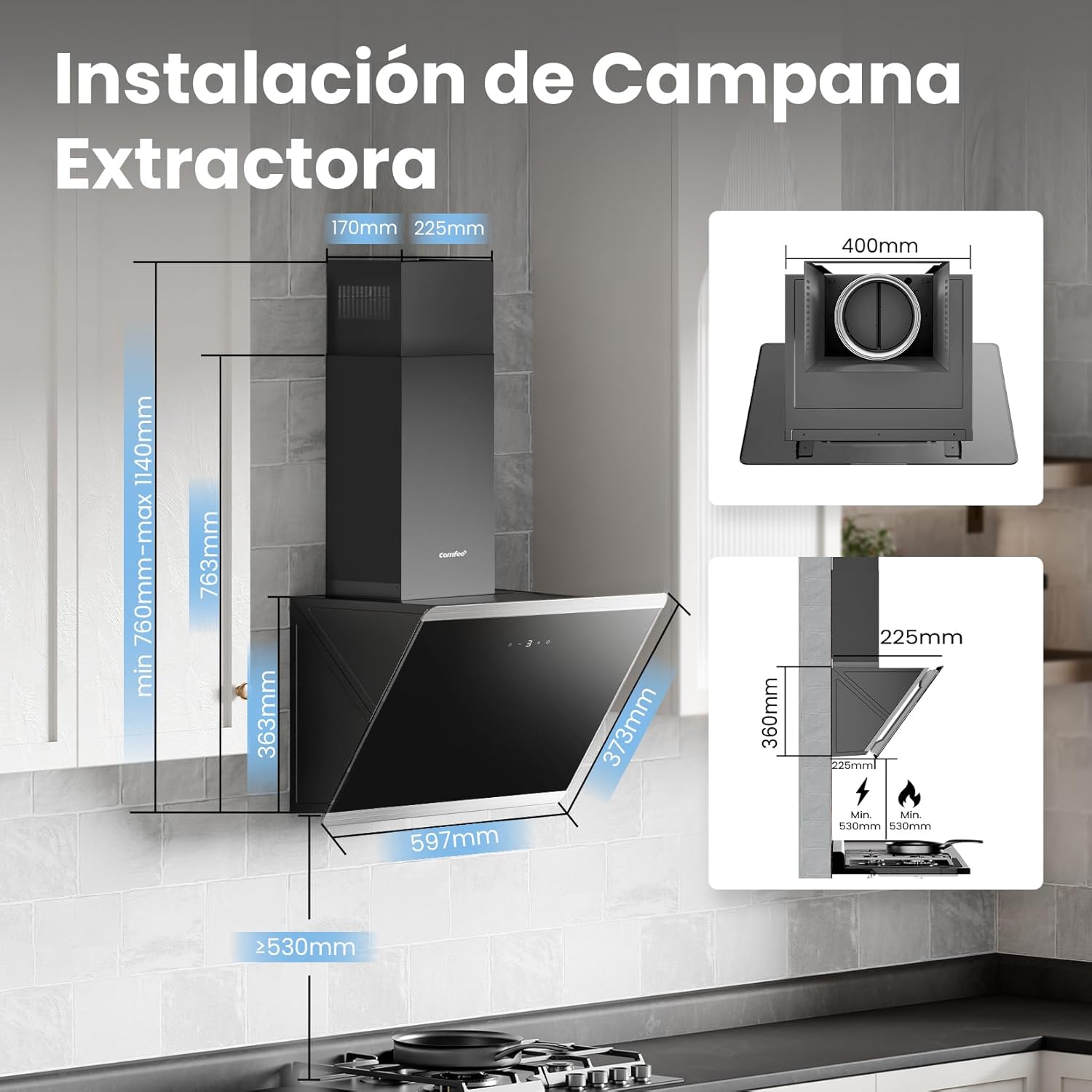 Detalle 1 de Comfee CH60J64ET4A2B campana 380 m³/h