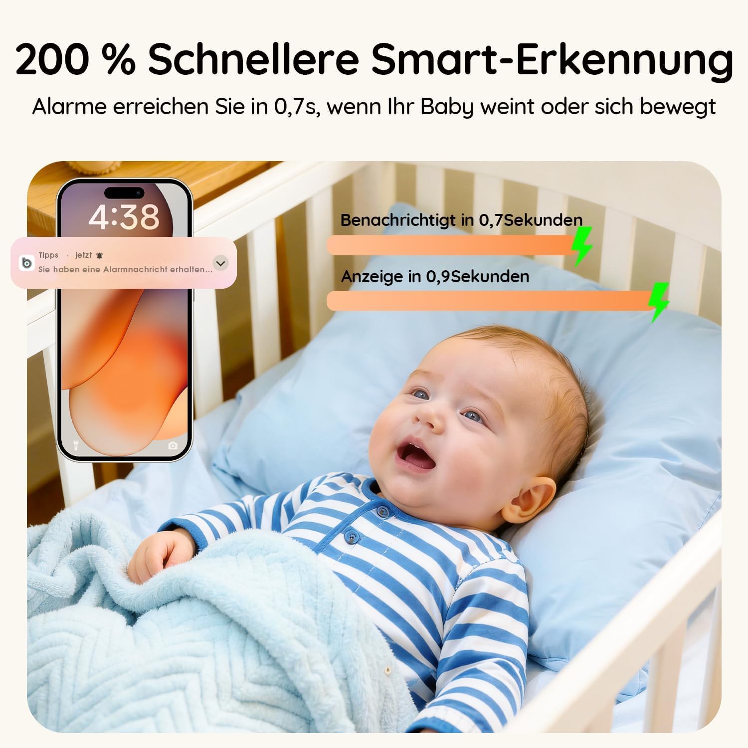 Thumbnail 3 de BOIFUN 2026 2K/3MP Babyphone mit Kamera – 5" Monitor, Nachtansicht und 360° Auto-Tracking