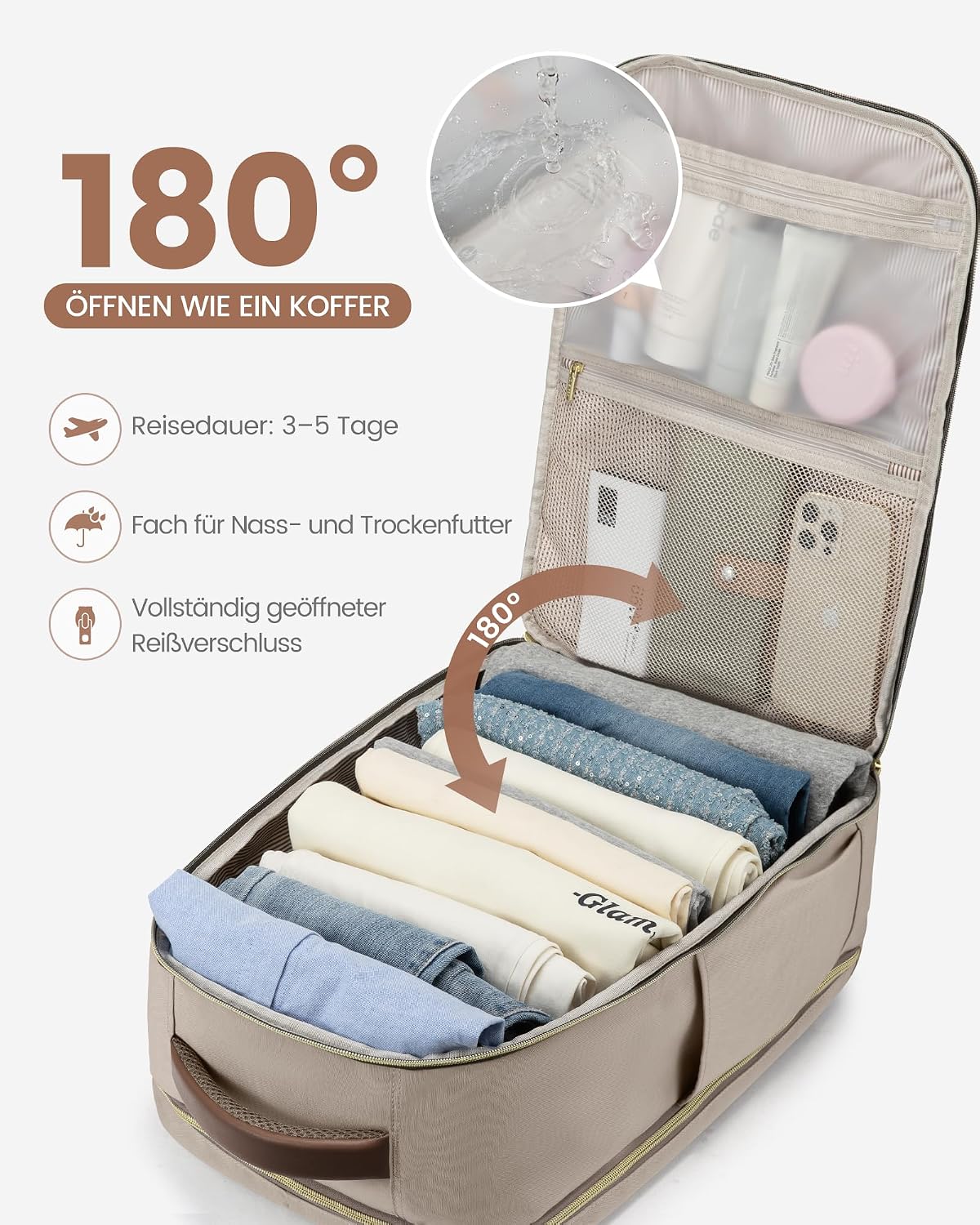 Thumbnail 5 de LOVEVOOK Rucksack Handgepäck Flugzeug 50L Khaki – Großer Reise-Rucksack mit 18 Zoll Laptopfach