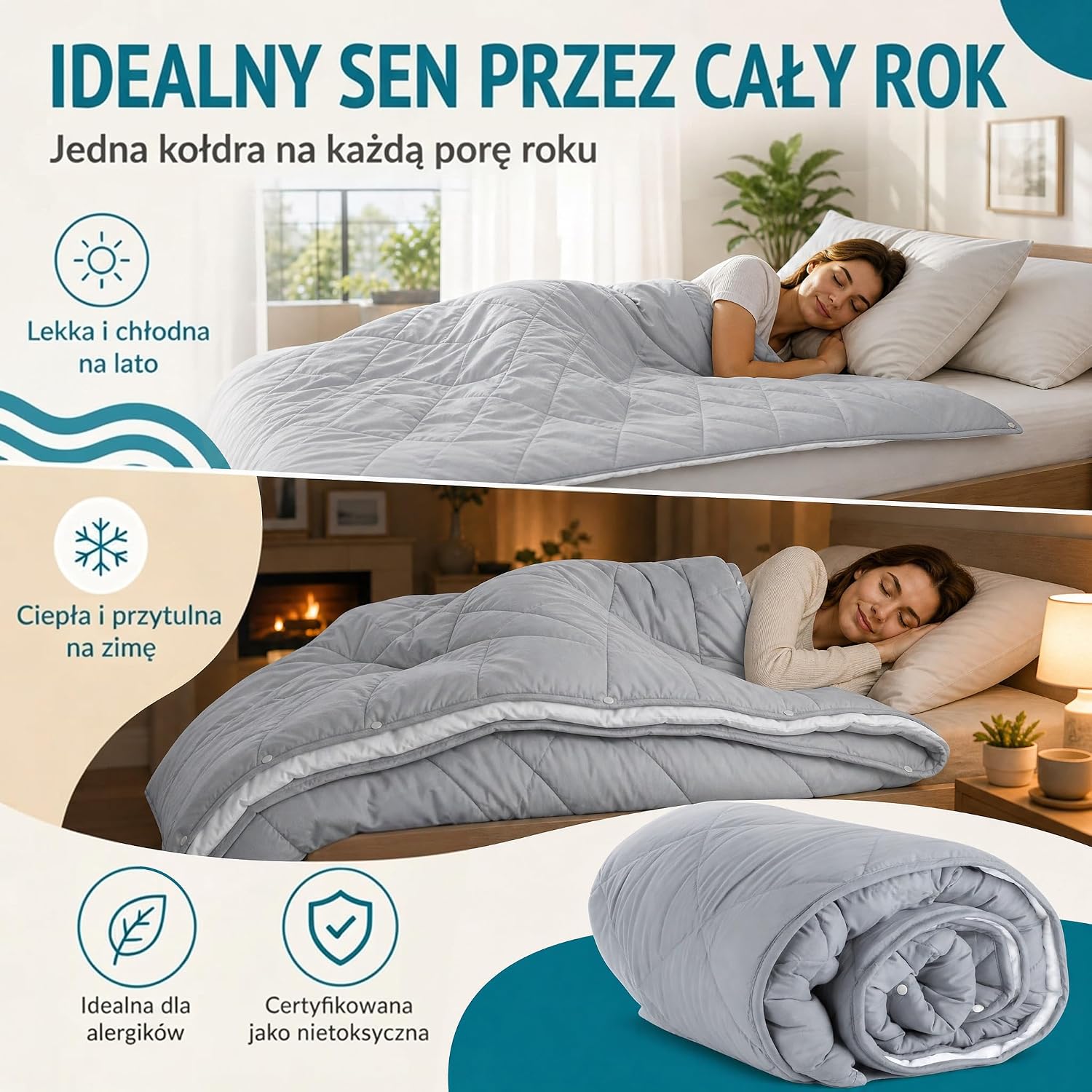 Detalle de Feluna® Koldra 4 Pory Roku 180803567 – kołdra 155 × 220 cm z zatrzaskami
