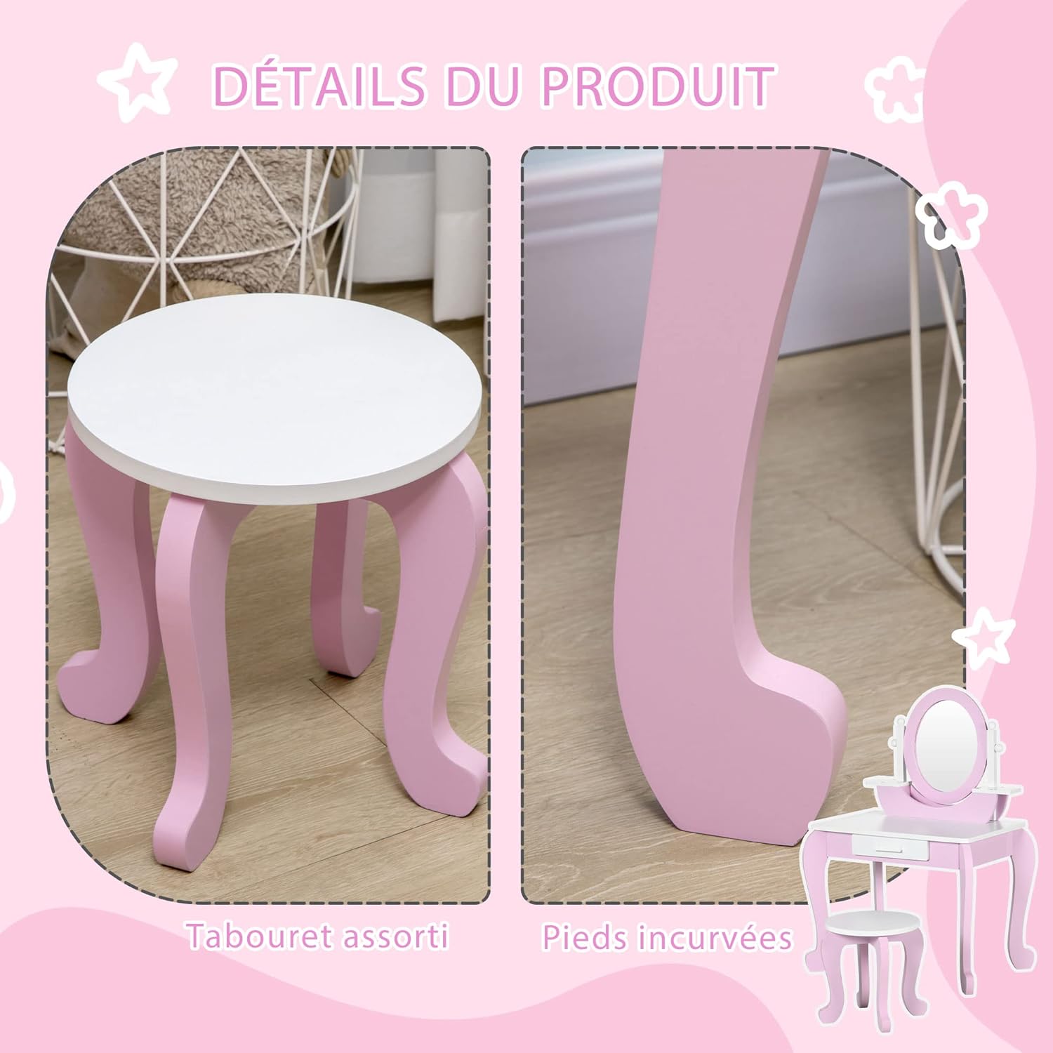 Thumbnail 4 de ZONEKIZ Coiffeuse Enfant 65,5 x 46 x 93 cm