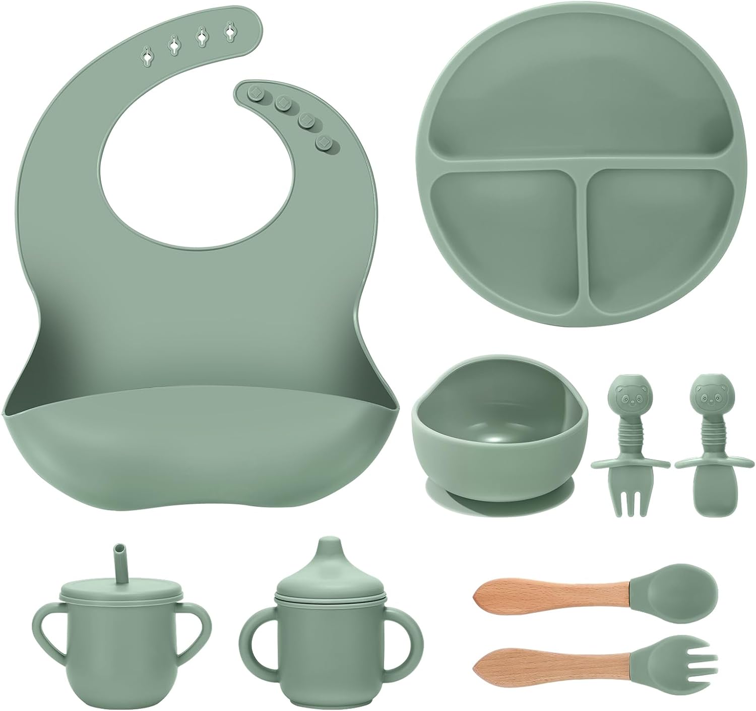Detalle de JELLDJK SBFS-4 Silicone Baby Feeding Set, 9 Pieces with Suction Plate