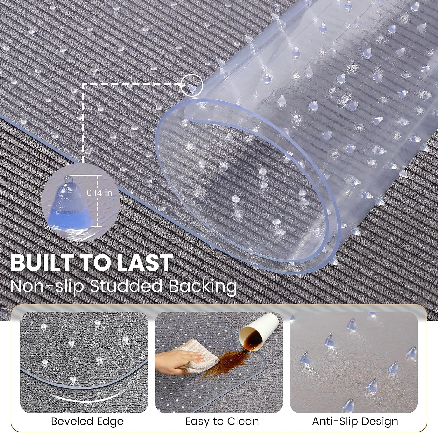 Detalle de LeapYouth 46 x 96 Inch Clear PVC Chair Mat for Low-Pile Carpet