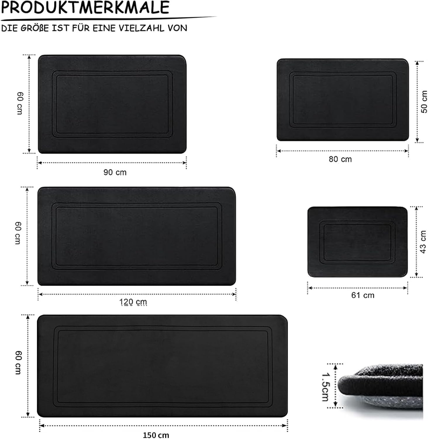 Thumbnail 1 de chakme Tapis de bain antidérapant noir 60x150 cm – douceur, absorption et sécurité