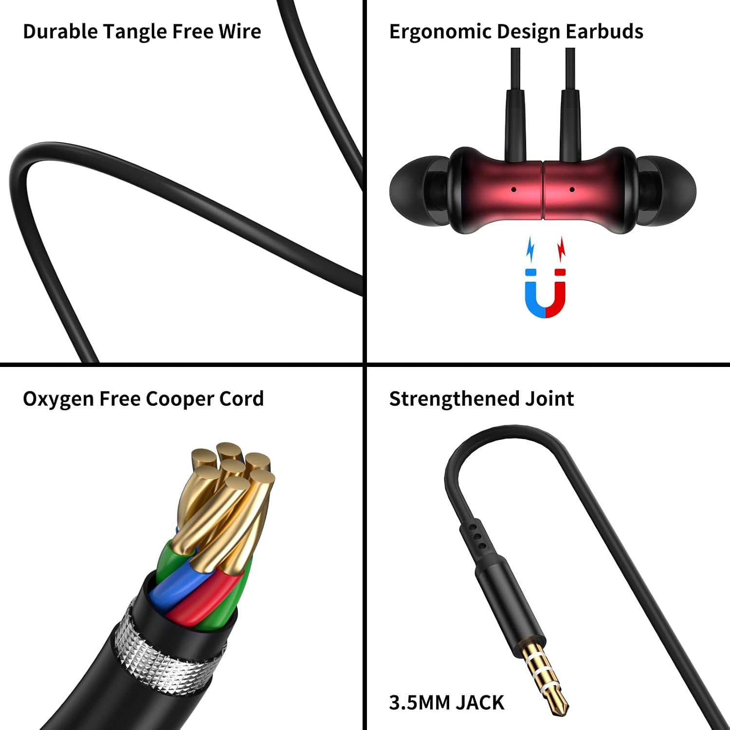 Detalle de HGCXING HGCXING00043 Wired Earbuds, 3.5 mm Magnetic In-Ear Headphones
