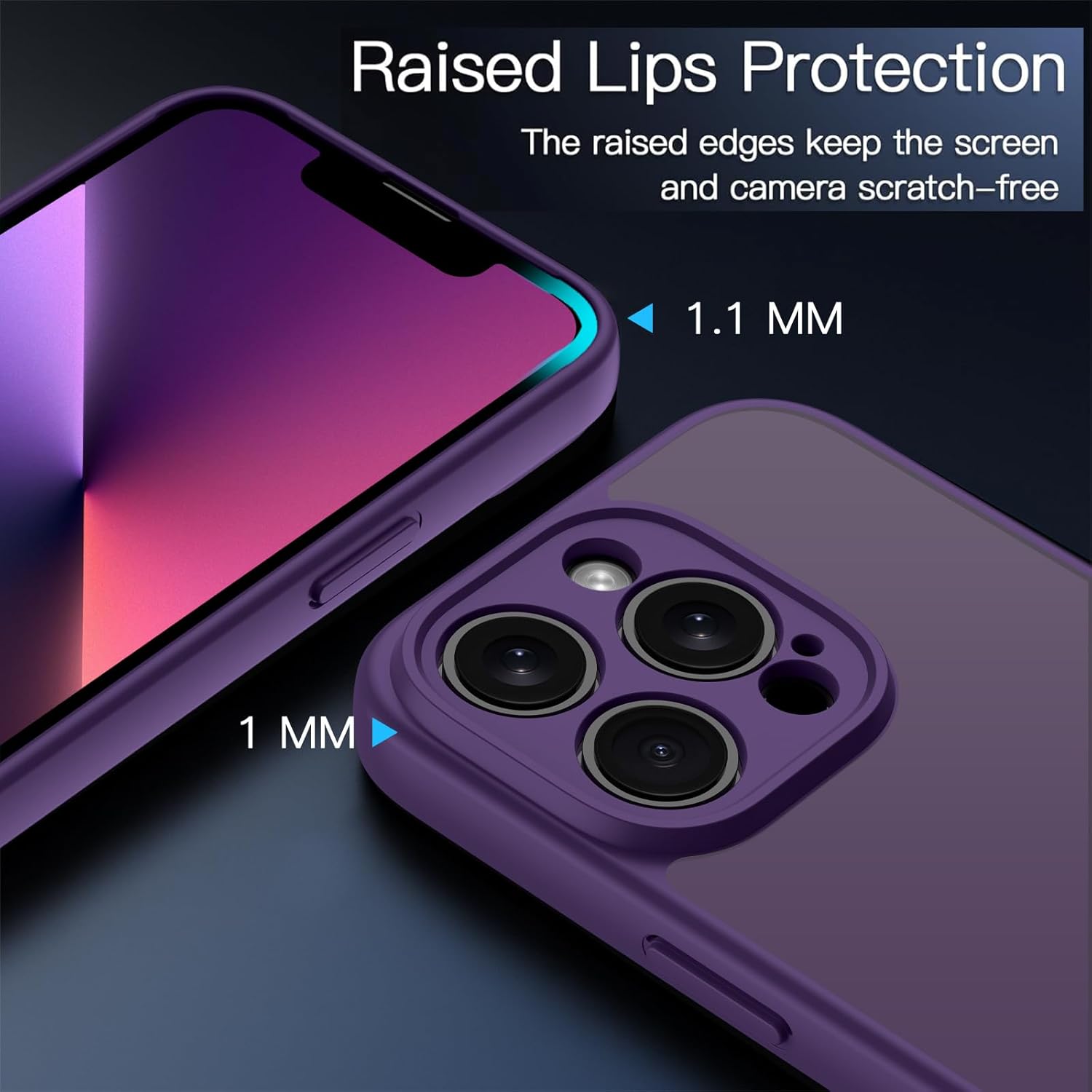 Thumbnail 1 de ORDA Schutzhülle für iPhone 13 Pro (6,1 Zoll) – stoßfest mit Kameraschutz und matter, durchscheinender Rückseite (dunkelviolett)