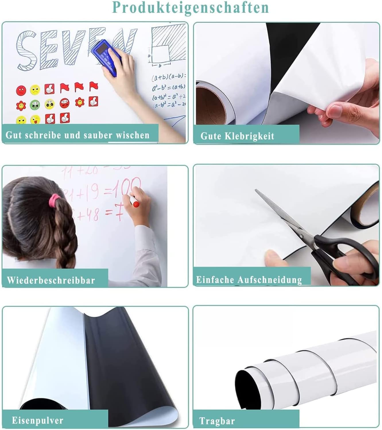 Detalle de Lyzzxi Whiteboard Folie 100 × 200 cm – Magnetische, selbstklebende Weißwandtafel für glatte Oberflächen