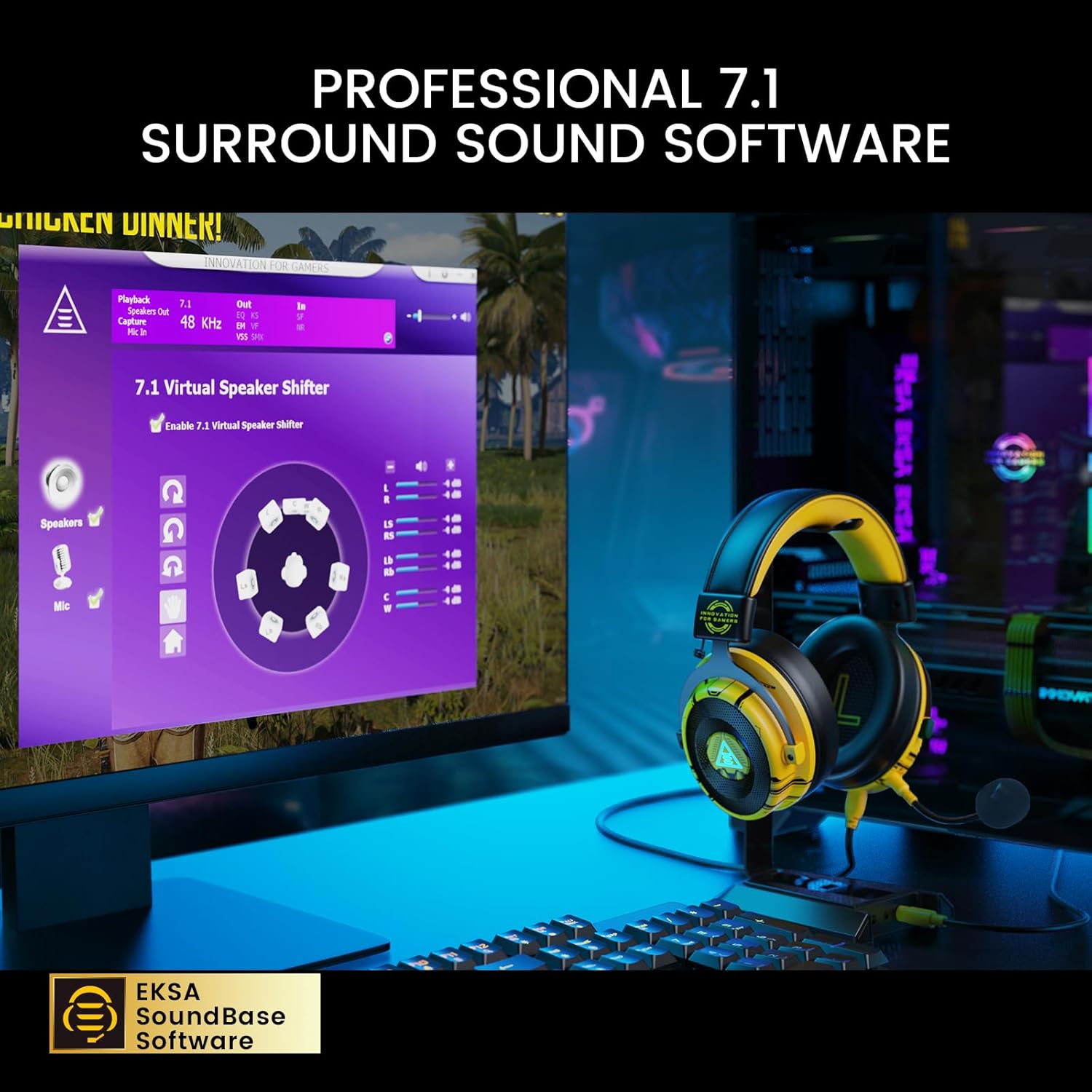 Thumbnail 4 de EKSA E900 Pro USB Gaming Headset with Detachable Noise-Cancelling Microphone and 7.1 Surround (Yellow)