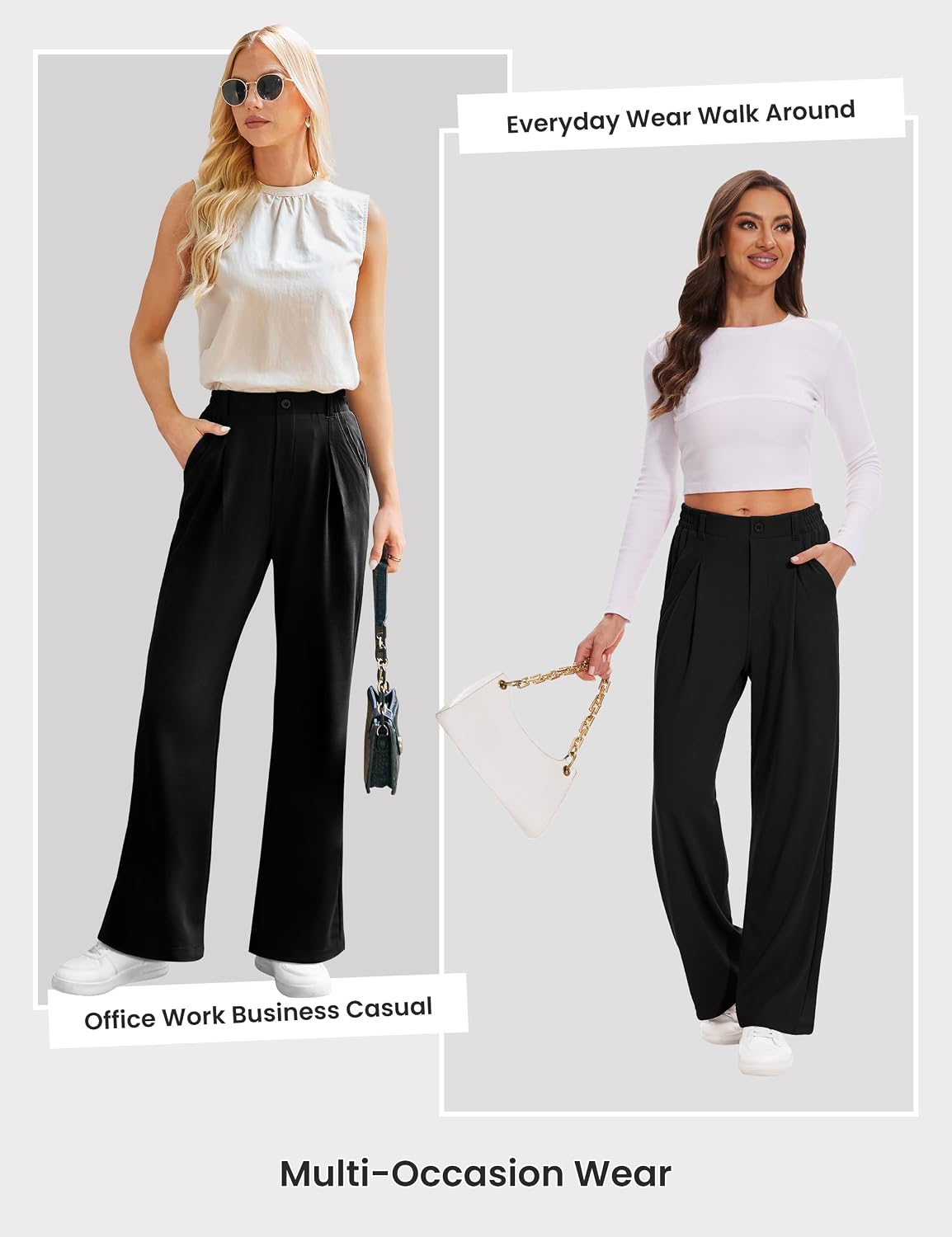 Detalle 2 de Desol Waffel Lang Palazzo Hose für Damen mit Taschen – High Waist Sommerhose aus luftigem Stoff
