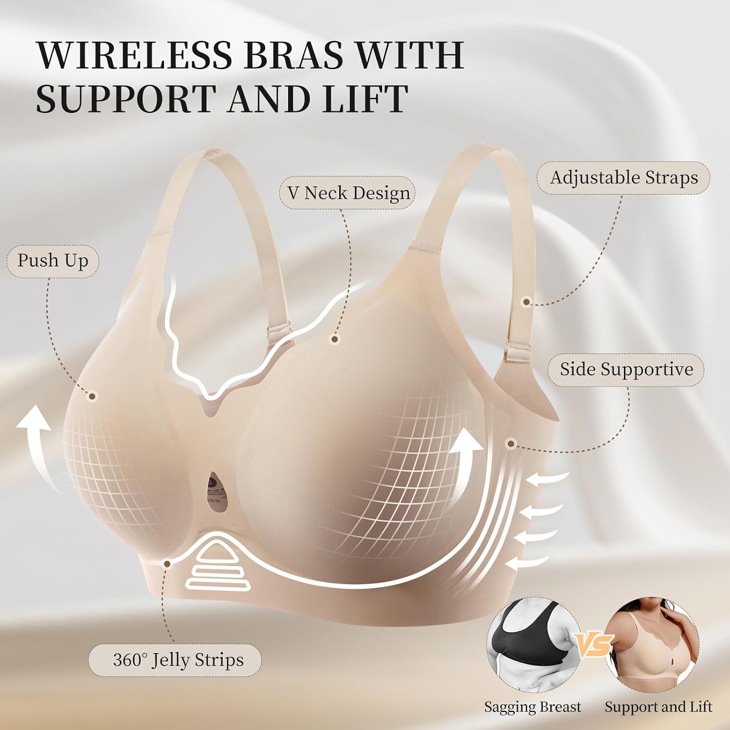 Detalle de UIMERO Jelly Wireless Bra, Seamless Wave-Neck T-Shirt Style