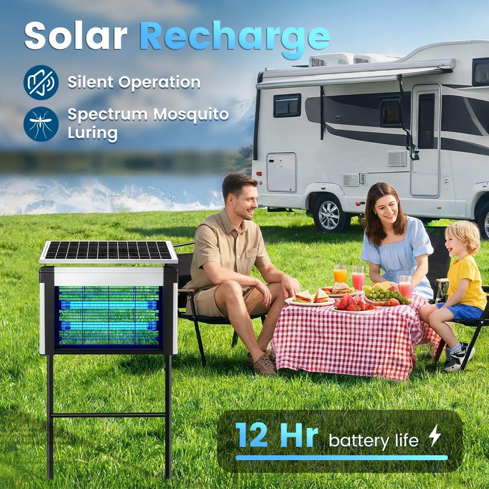 Detalle de Hefite 20W Solar Bug Zapper, 4,000V UV LED, IPX4, 3 Mounting Options