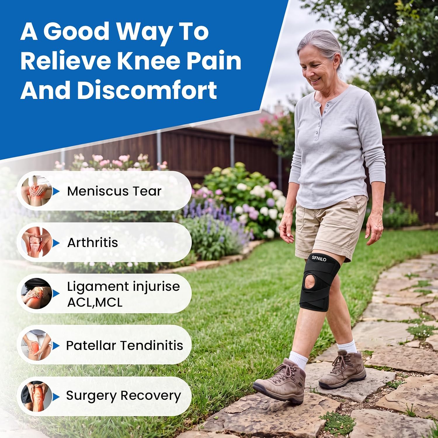 Thumbnail 1 de SFNILO XX-Large Knee Brace with Side Stabilizers, Gel Pads and Adjustable Straps