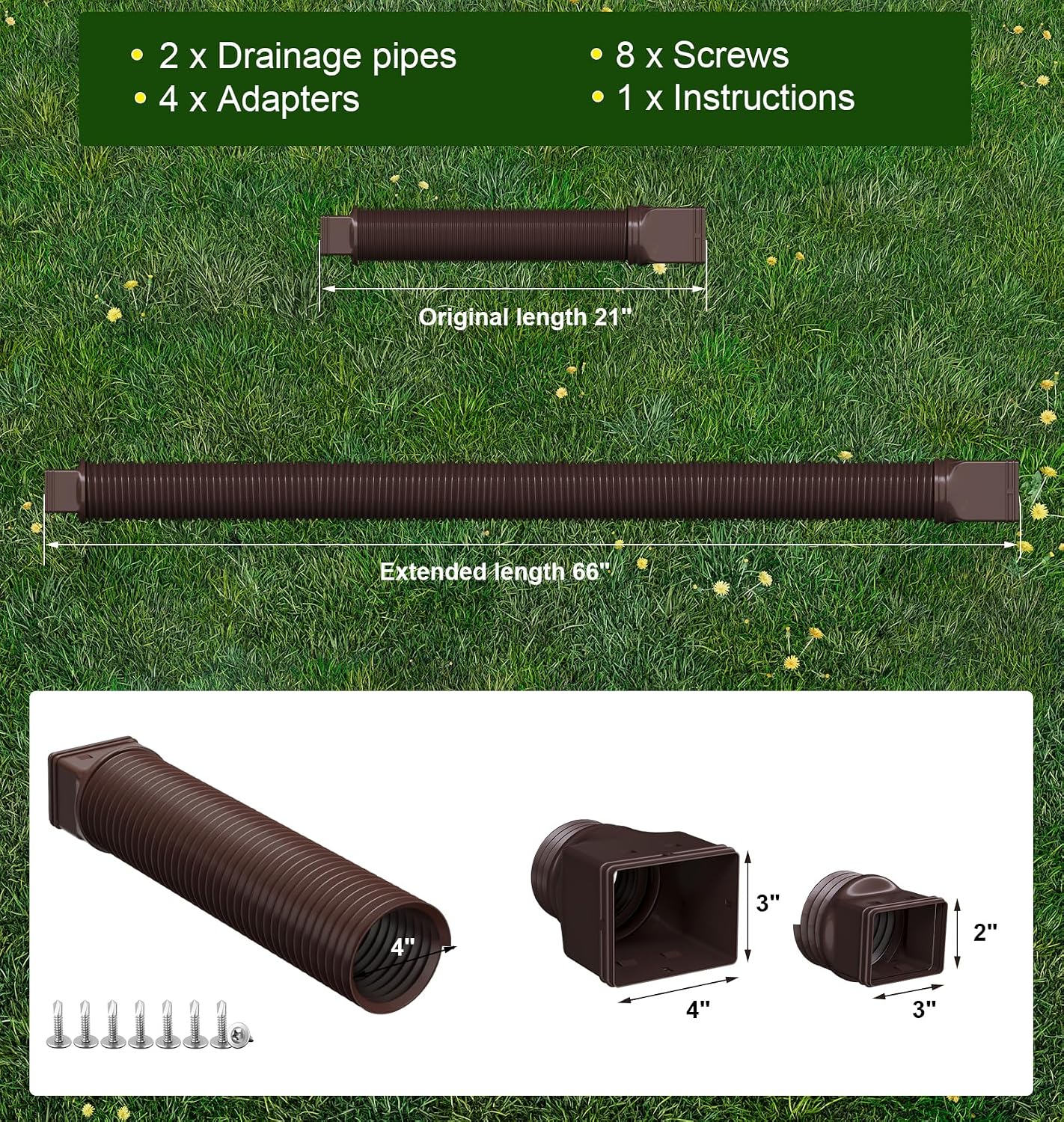 Detalle 2 de Ogutter Rain Gutter Downspout Extensions, Adjustable 21–66 Inches, 2-Pack