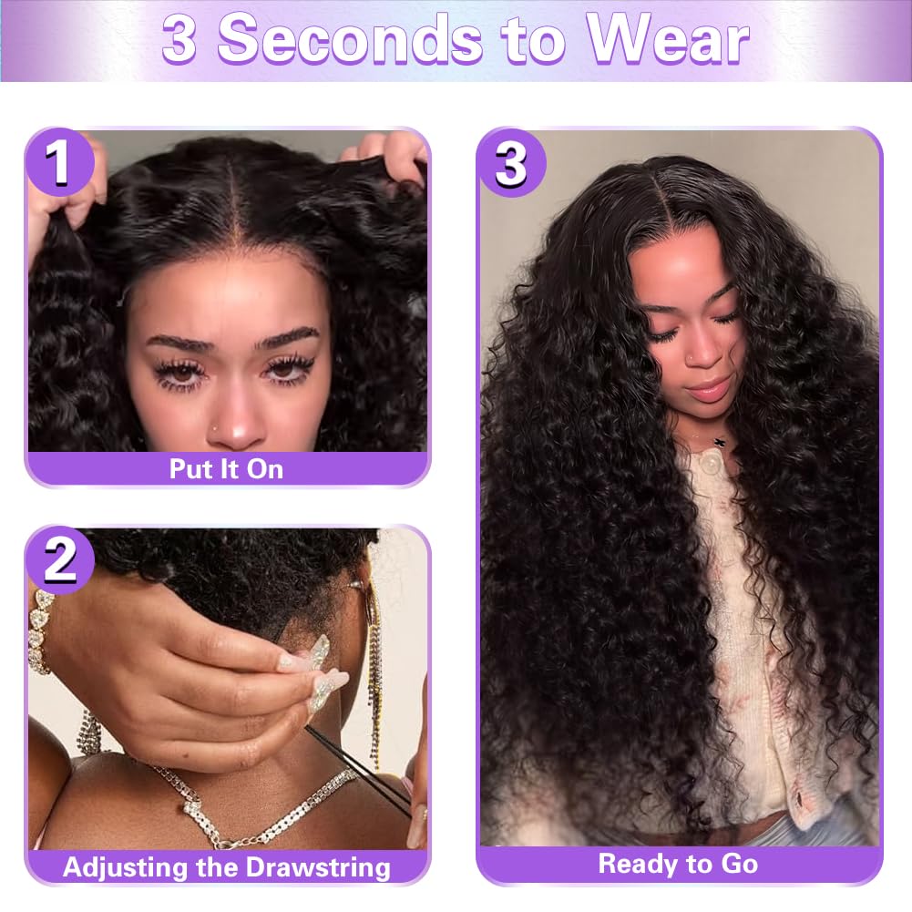 Detalle de QUANDIAN Wear and Go Glueless Wigs: 26" Deep Wave 7x5 HD Lace Front, 210% Density, 3D Dome Cap