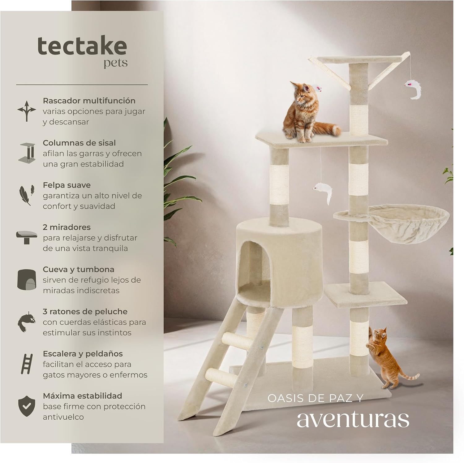Detalle de TecTake Árbol rascador para gatos 144 cm