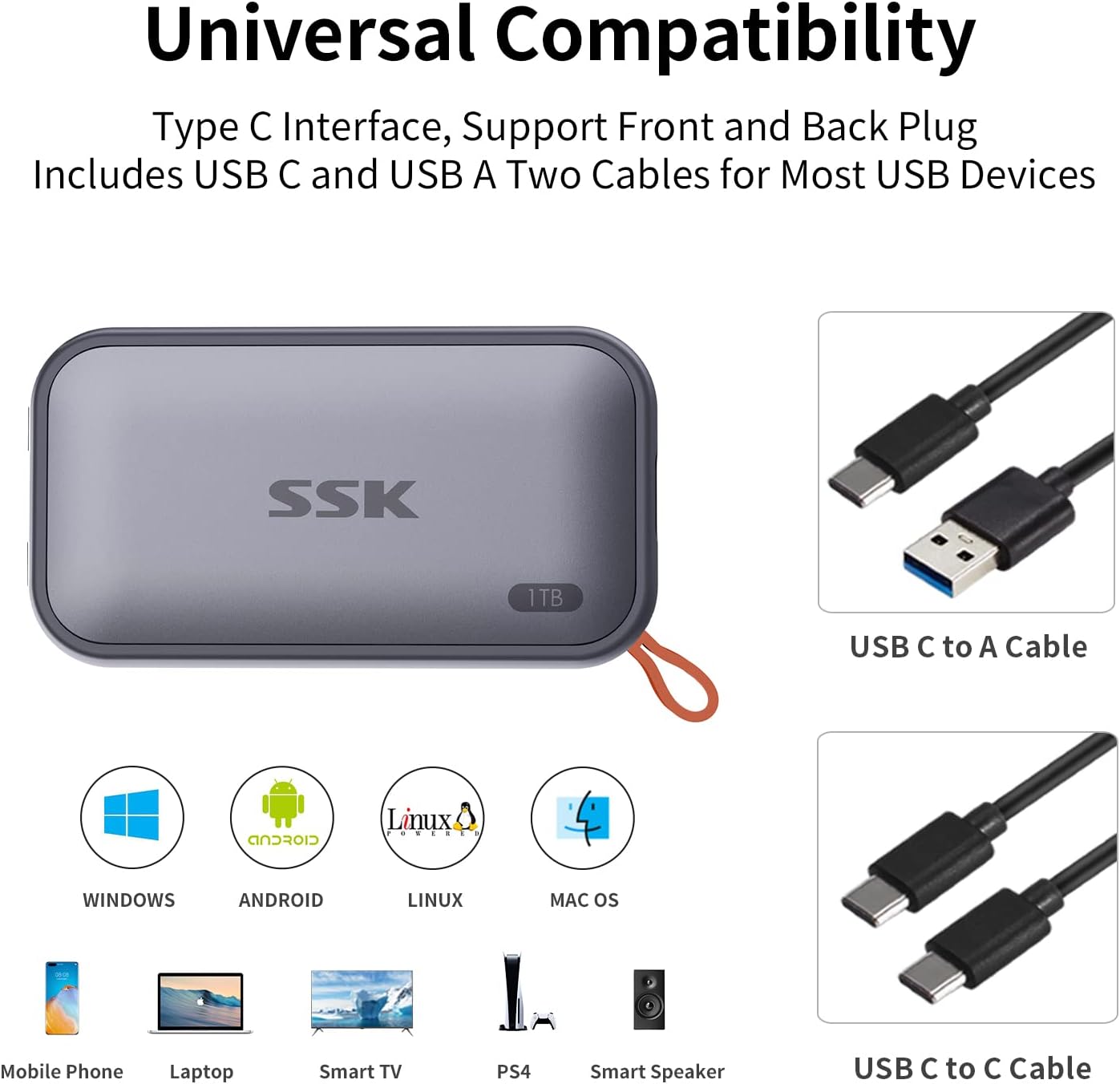 Thumbnail 3 de SSK Portable SSD 1TB External Solid State Drive (USB-C, USB 3.2 Gen2) up to 1050MB/s
