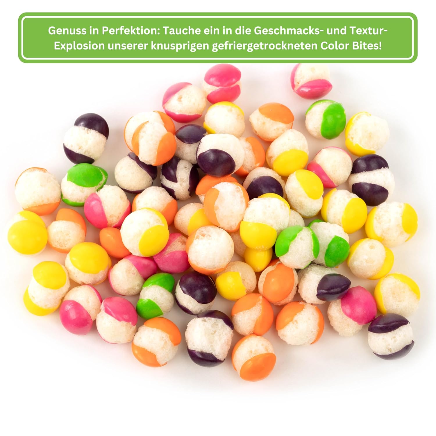 Detalle de Color Bites – Gefriergetrocknete Süßigkeiten (4x100 g) Knusprige Vegane Bonbons – Amerikanischer Trend auf TikTok