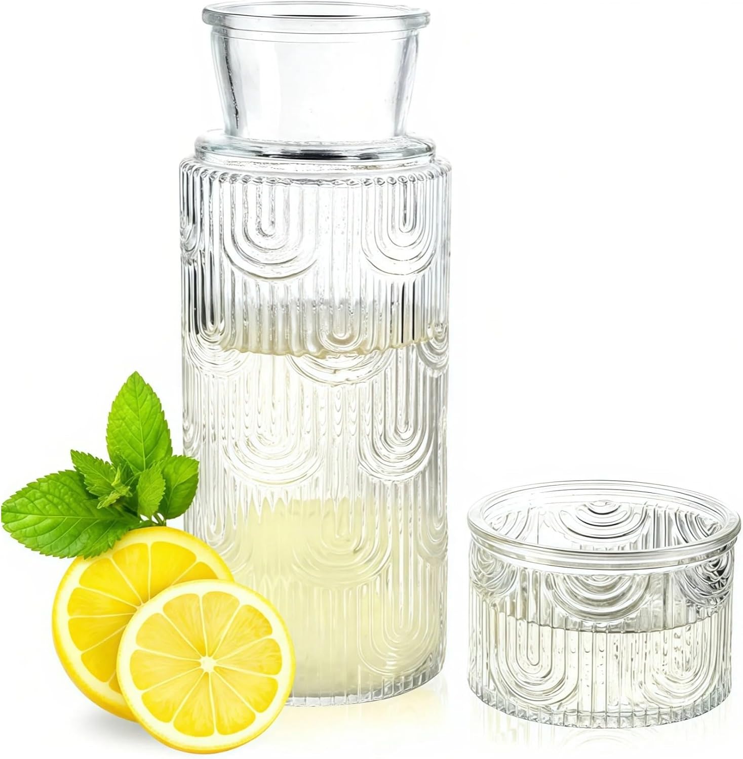 Detalle de AOSEE NC2010 Glass Bedside Carafe Set with Tumbler and Flip-Top Lid